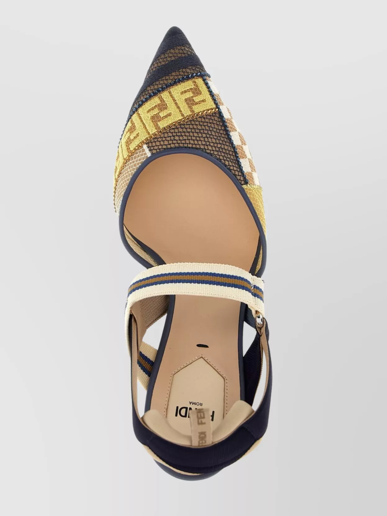 Fendi 'strappy Pointed Toe Pump With Patterned Design' In Blue