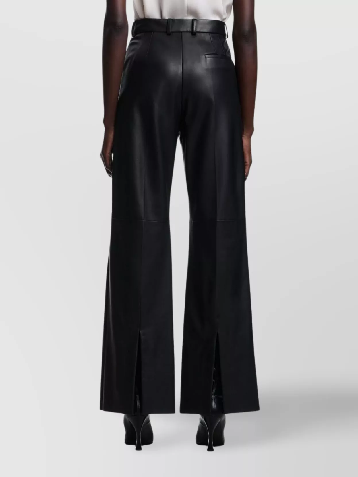 Emporio Armani Leather Flared Leg Trousers With High Waist