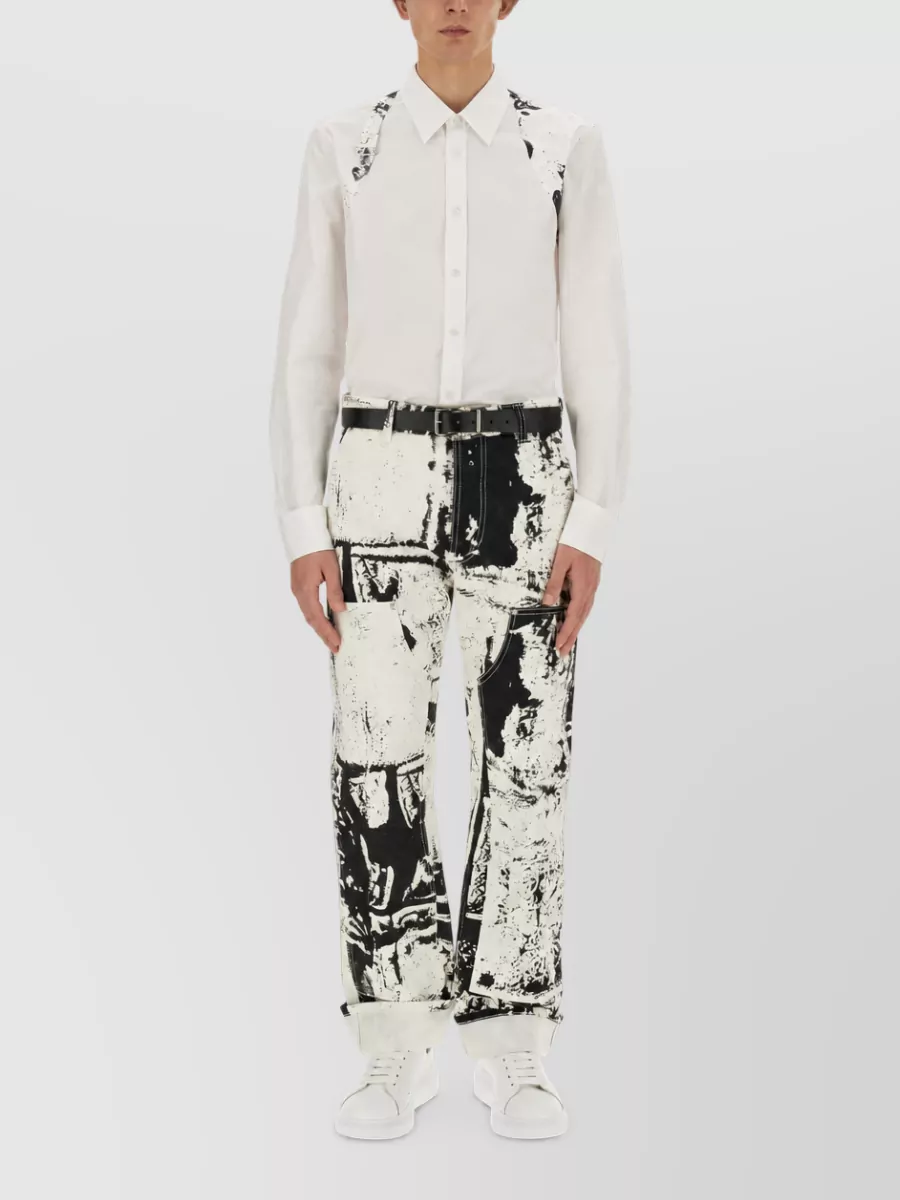 Alexander Mcqueen Printed Denim Straight-Leg Jeans