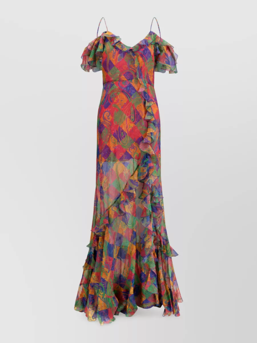 Etro Silk Asymmetric One-Shoulder V-Neck Maxi Dress