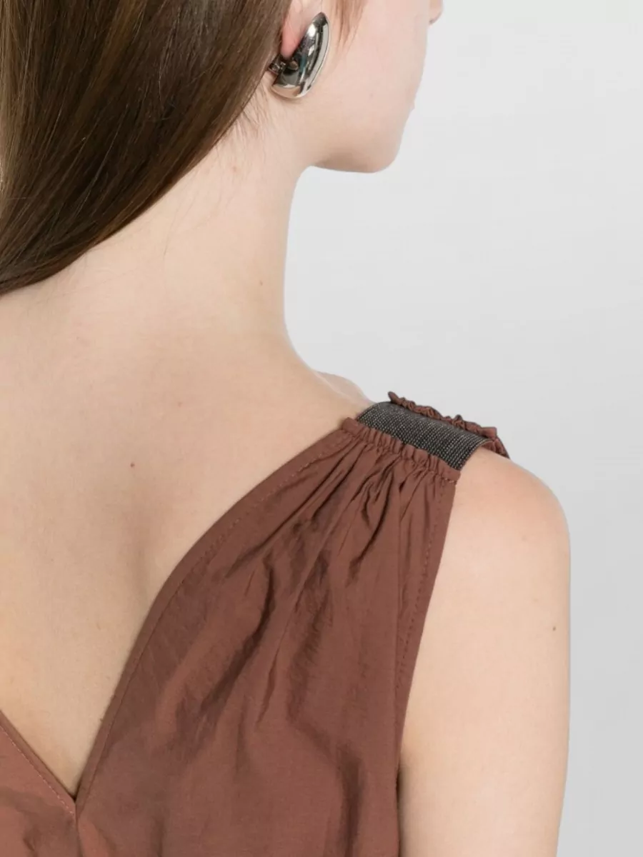 Brunello Cucinelli Cotton Poplin V-Neck Belted Midi Dress