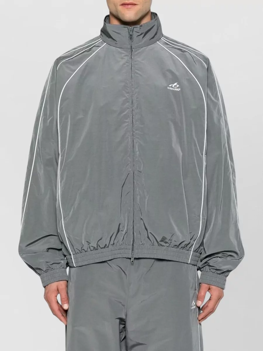 Balenciaga Logo Print High Neck Zip Jacket