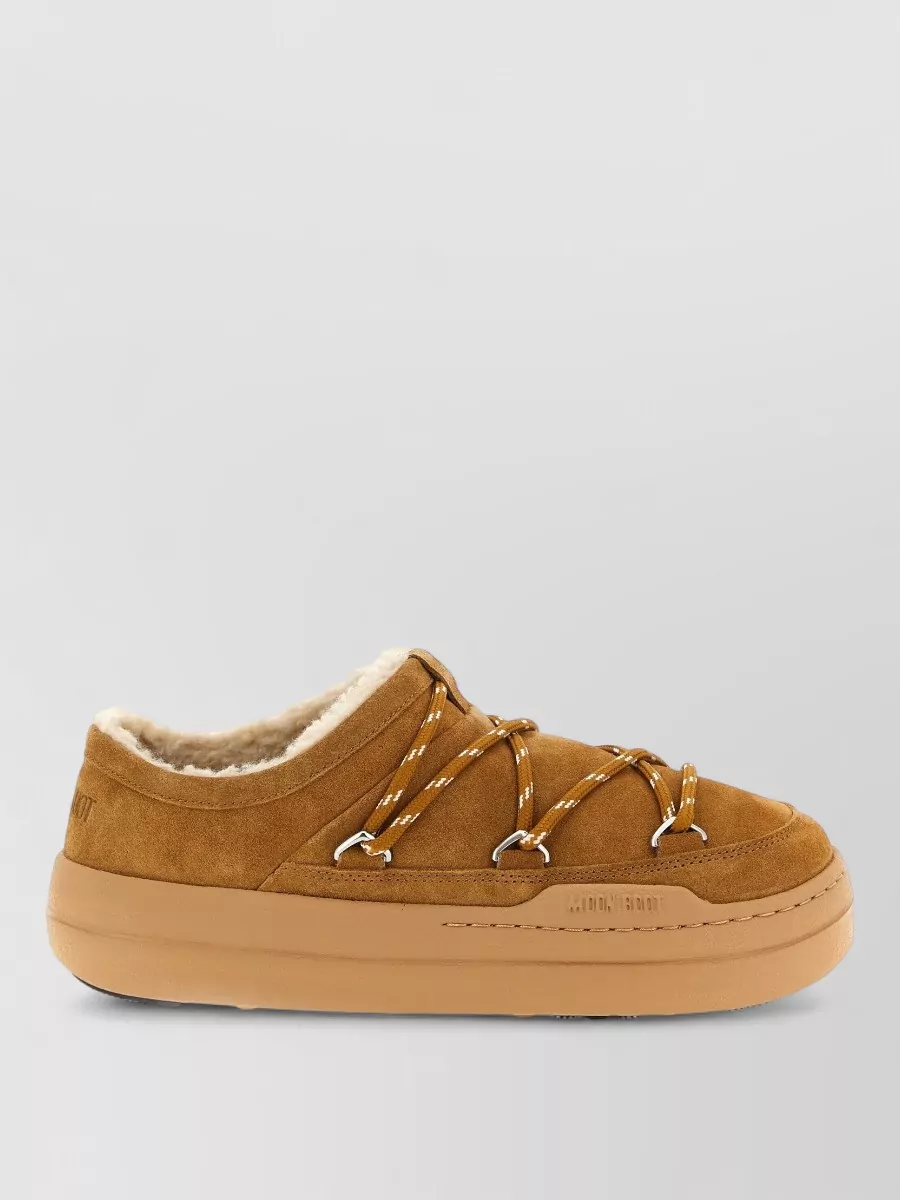 Moon Boot Park Slipper Mules Round Toe Laces In Brown