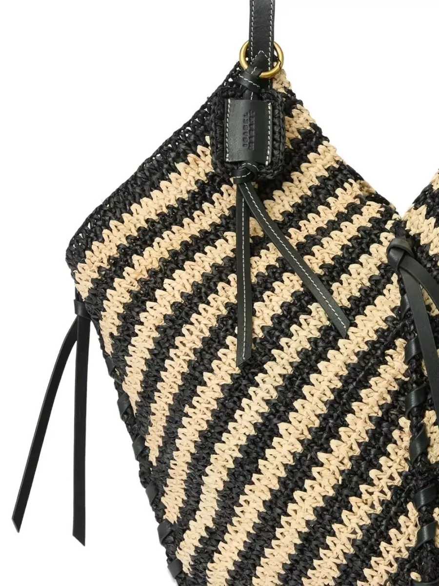 Isabel Marant Tampa Raffia Shoulder Bag Striped Tassels