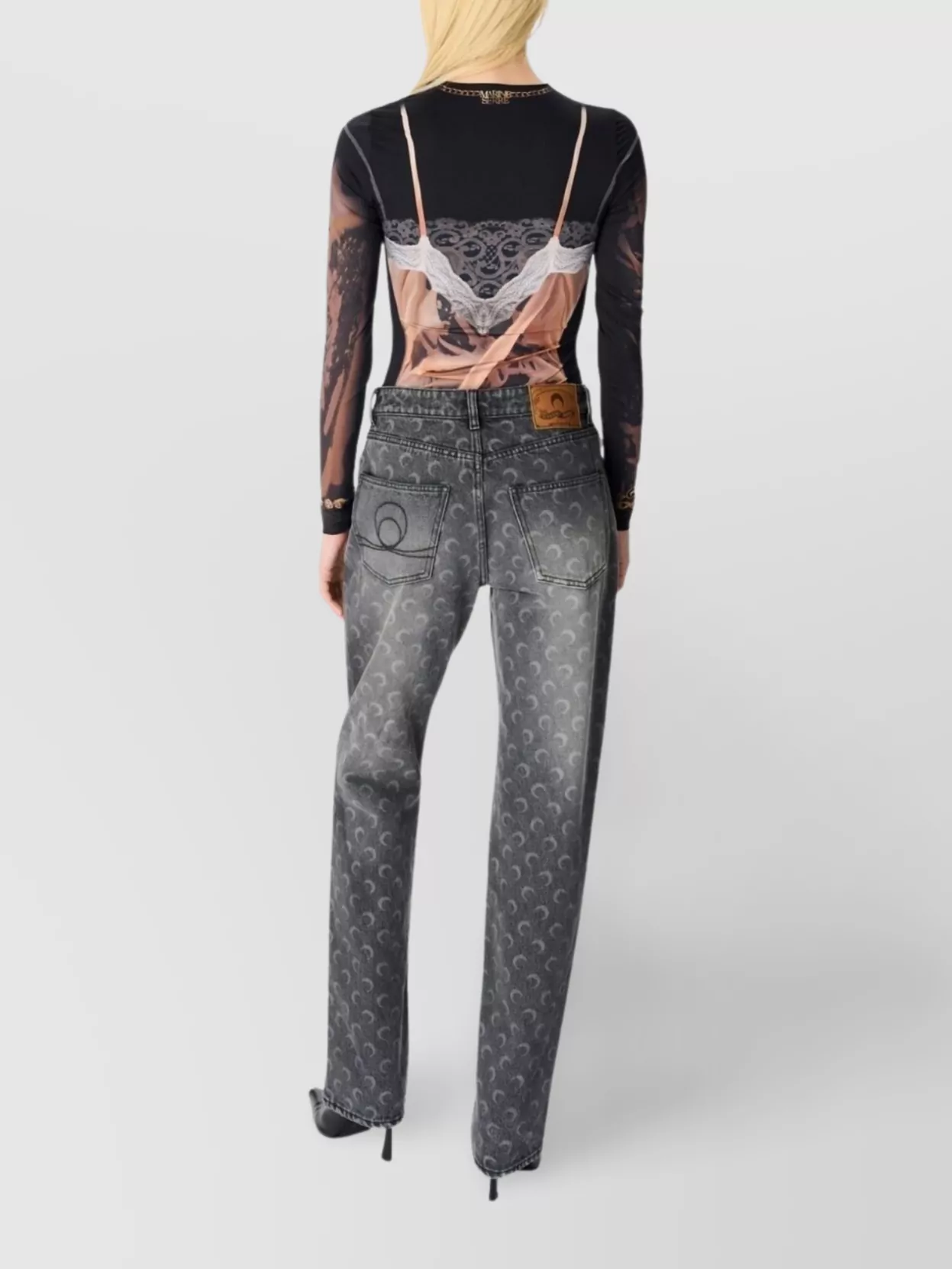 Marine Serre Cotton Jeans With Moon Print And Pockets In Black