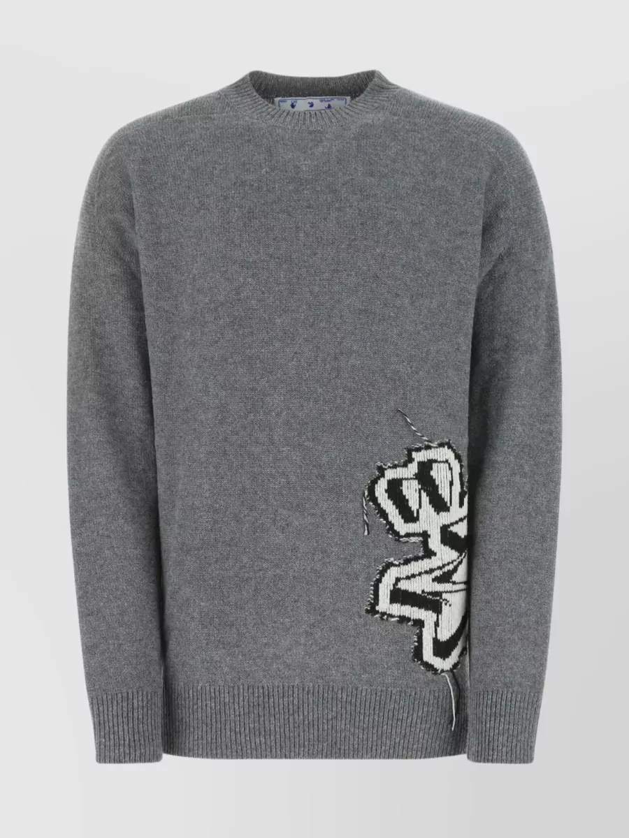 Shop Off-white Graffiti Embroidered Oversized Wool Sweater In Grey