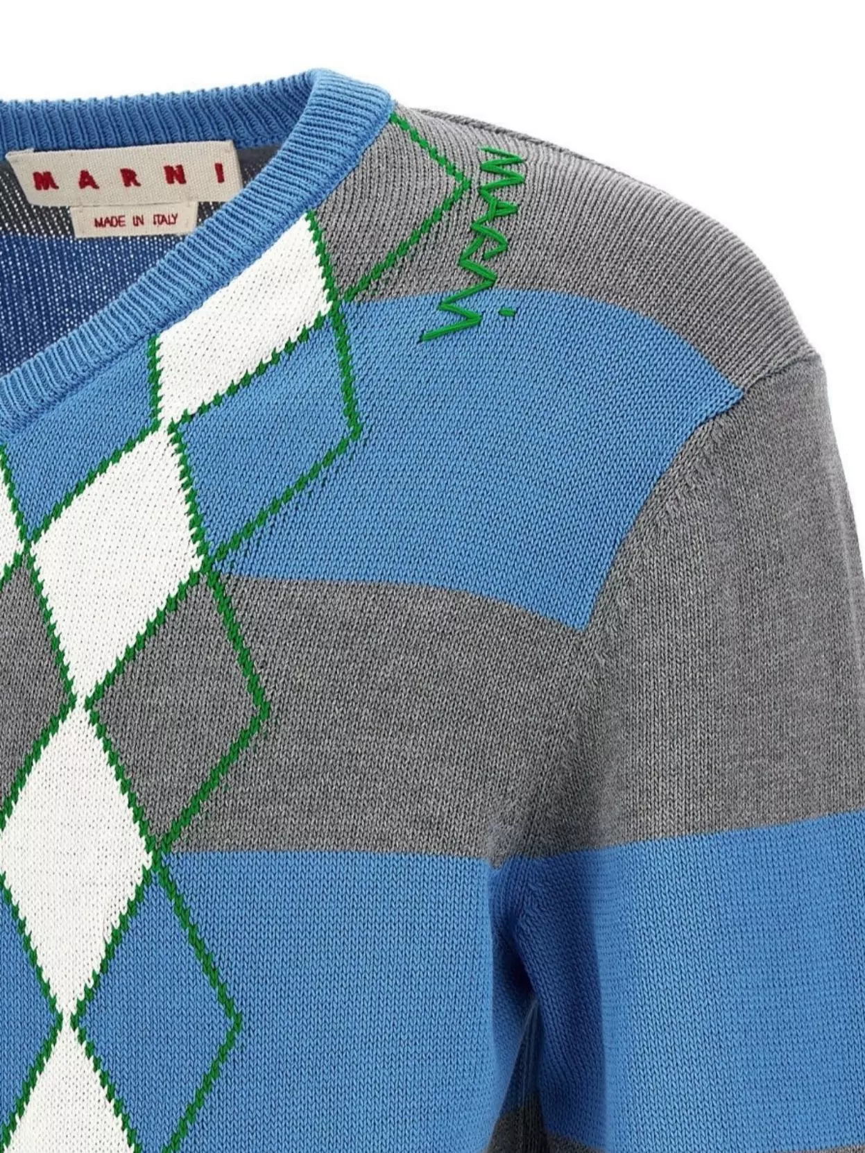 Marni Blue Stripe Sweater With Argyle Motif
