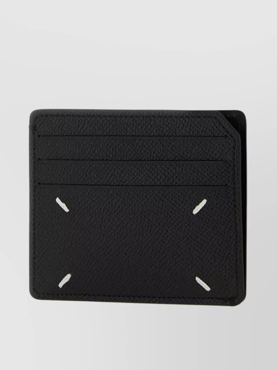Shop Maison Margiela Leather Stitched Card Holder In Black