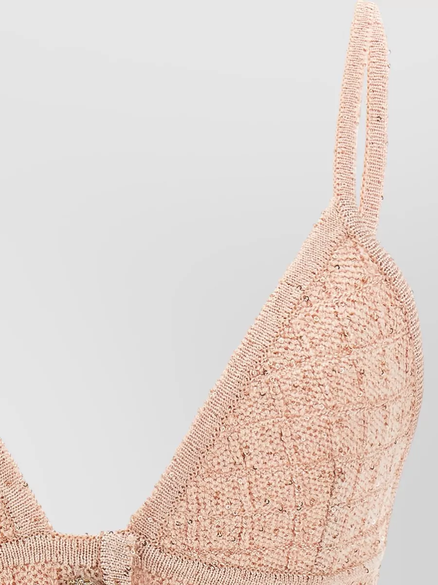 Alessandra Rich Sequin Camisole Top Spaghetti Straps Buttons