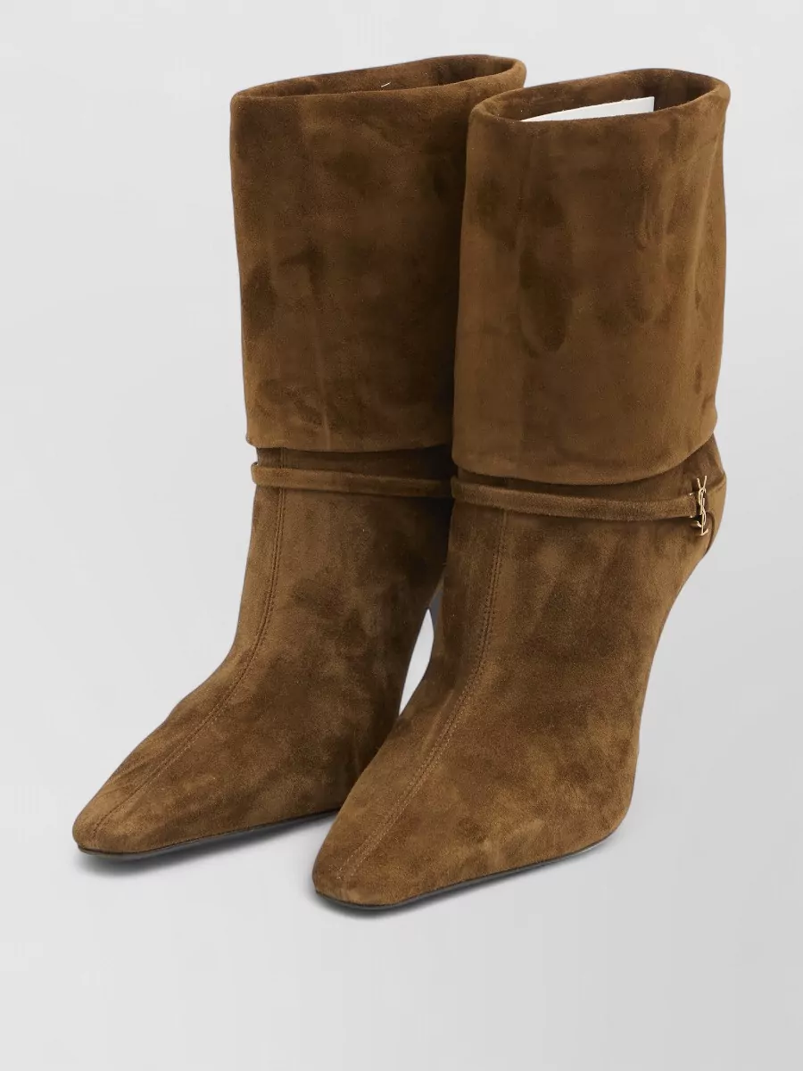 Saint Laurent Niki Suede Stiletto Ankle Cuff Boots