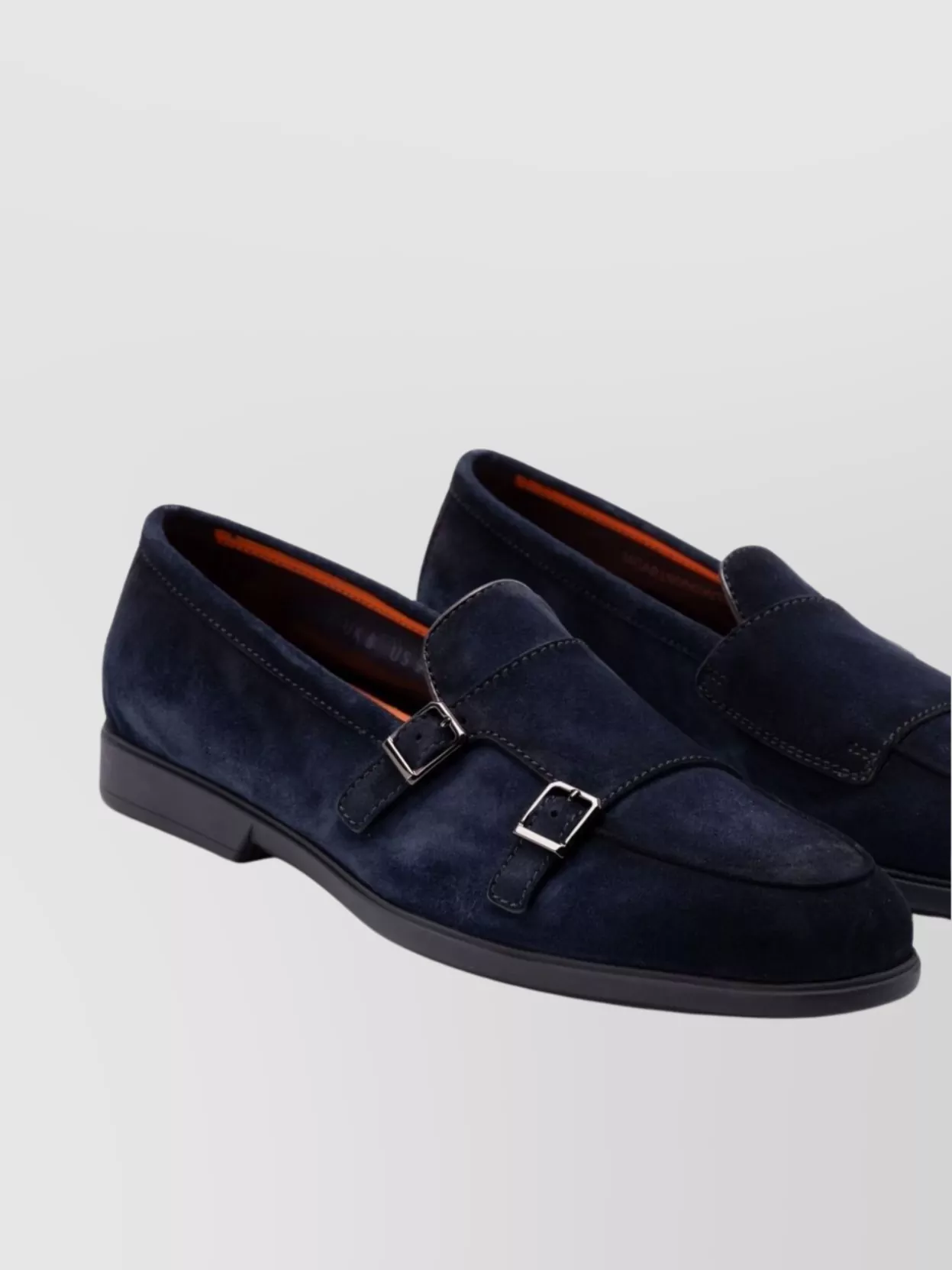 Santoni Almond Toe Suede Loafers With Double Buckle
