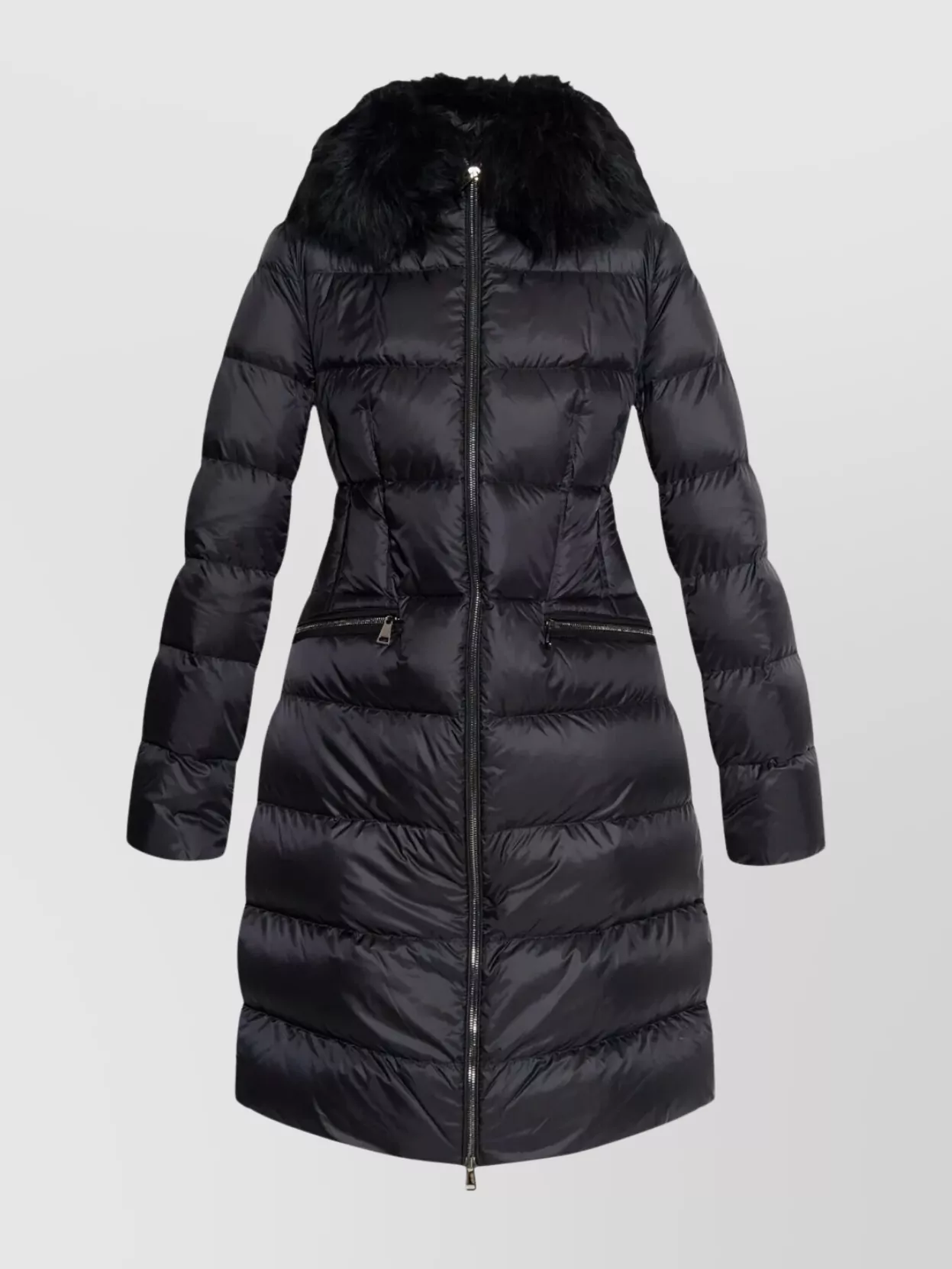 Moncler Boedic Hooded Shearling-trimmed Long Down Jacket Clothing In Black