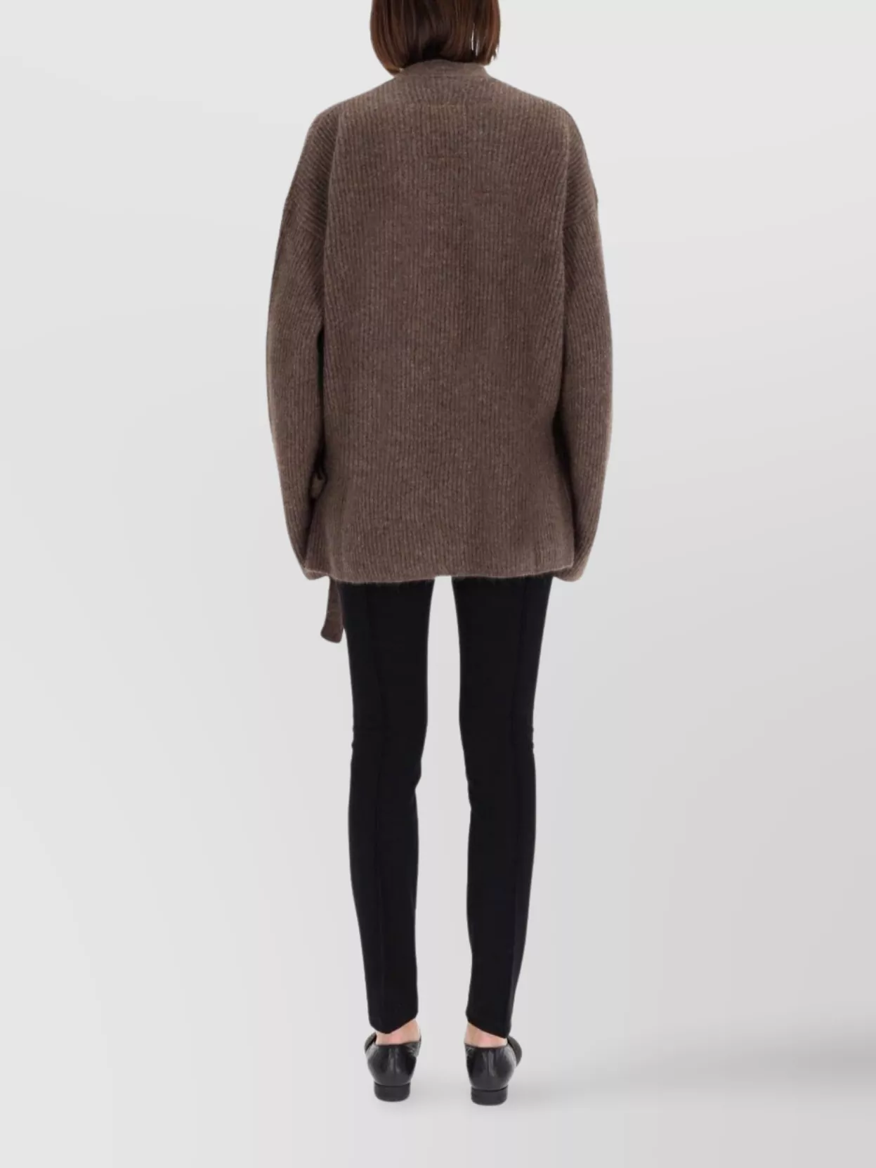 Uma Wang Long Knit Cardigan Belted Waist In Brown