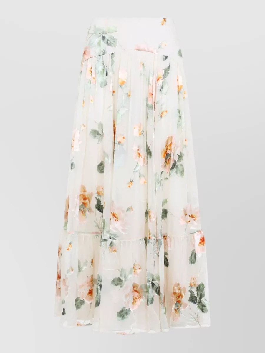 Zimmermann Silk printed ruffled flared midi skirt