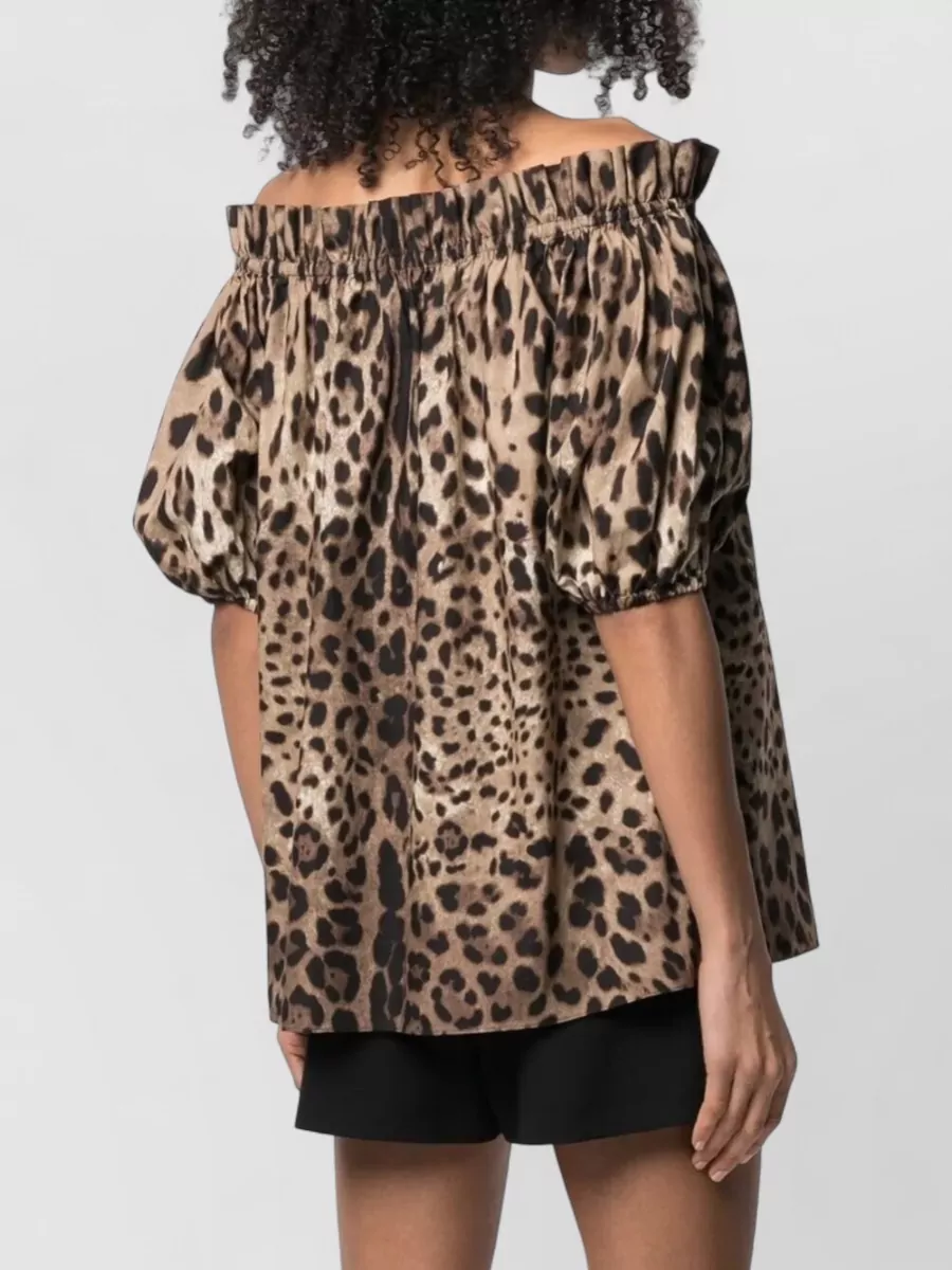Dolce&Gabbana Off Shoulder Poplin Top Leopard Print