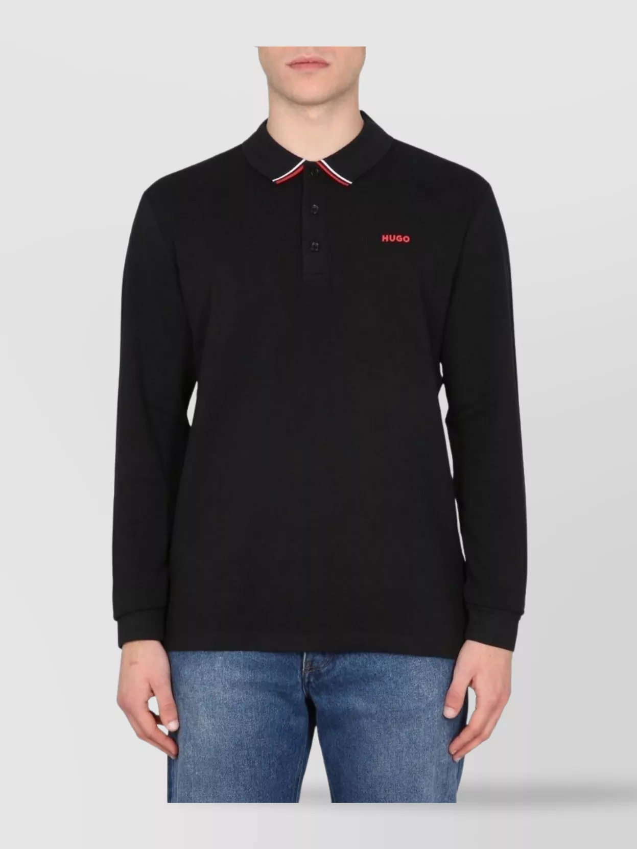 Hugo Long Sleeve Polo Shirt Featuring Logo