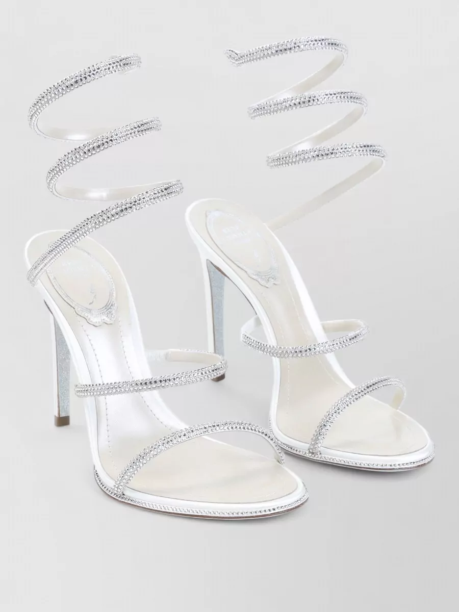 Rene Caovilla Silk Crystal-Embellished Spiral-Strap Sandals