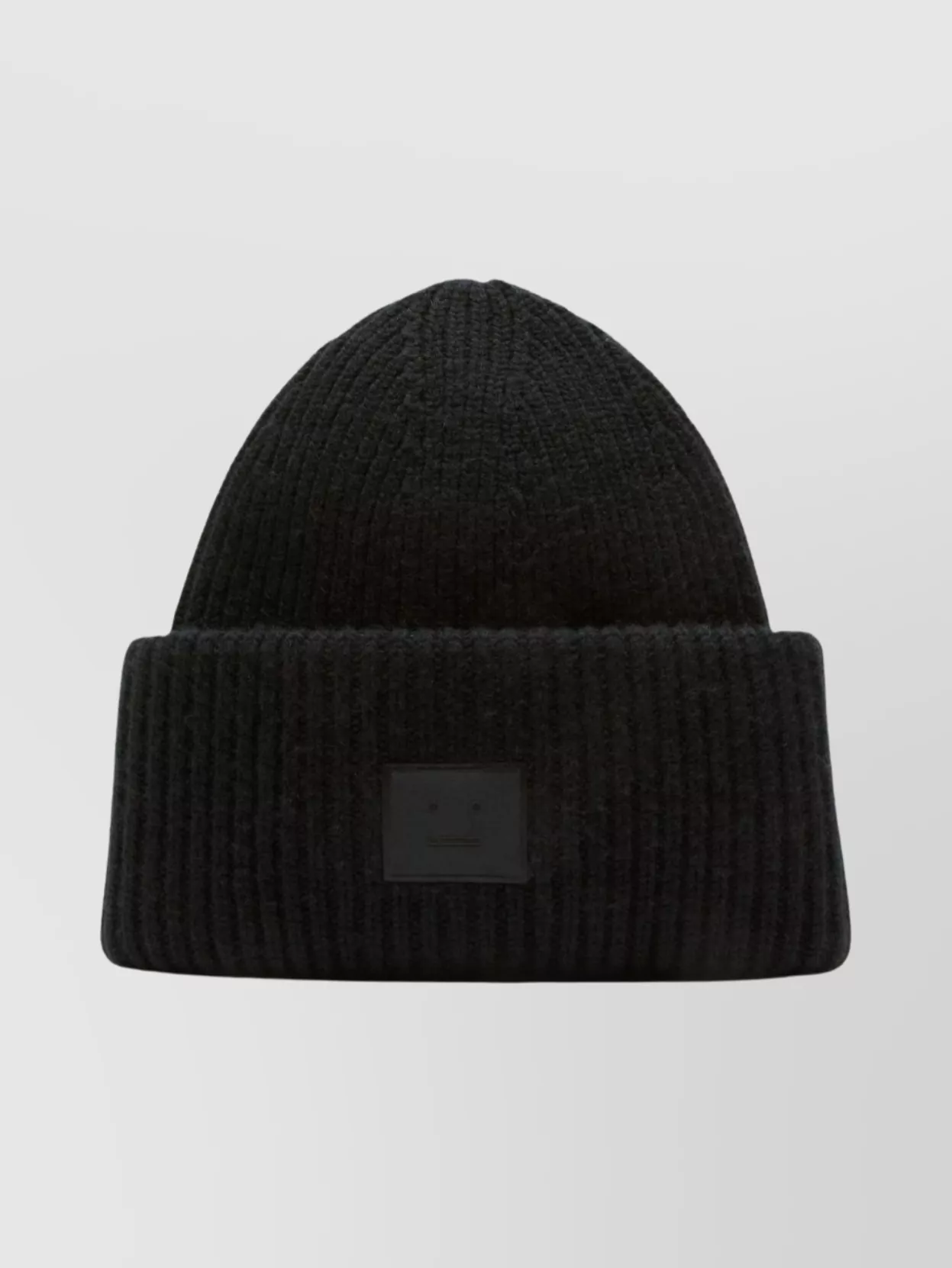 Acne Studios Casual Ribbed Knit Hat With Face Patch In Black