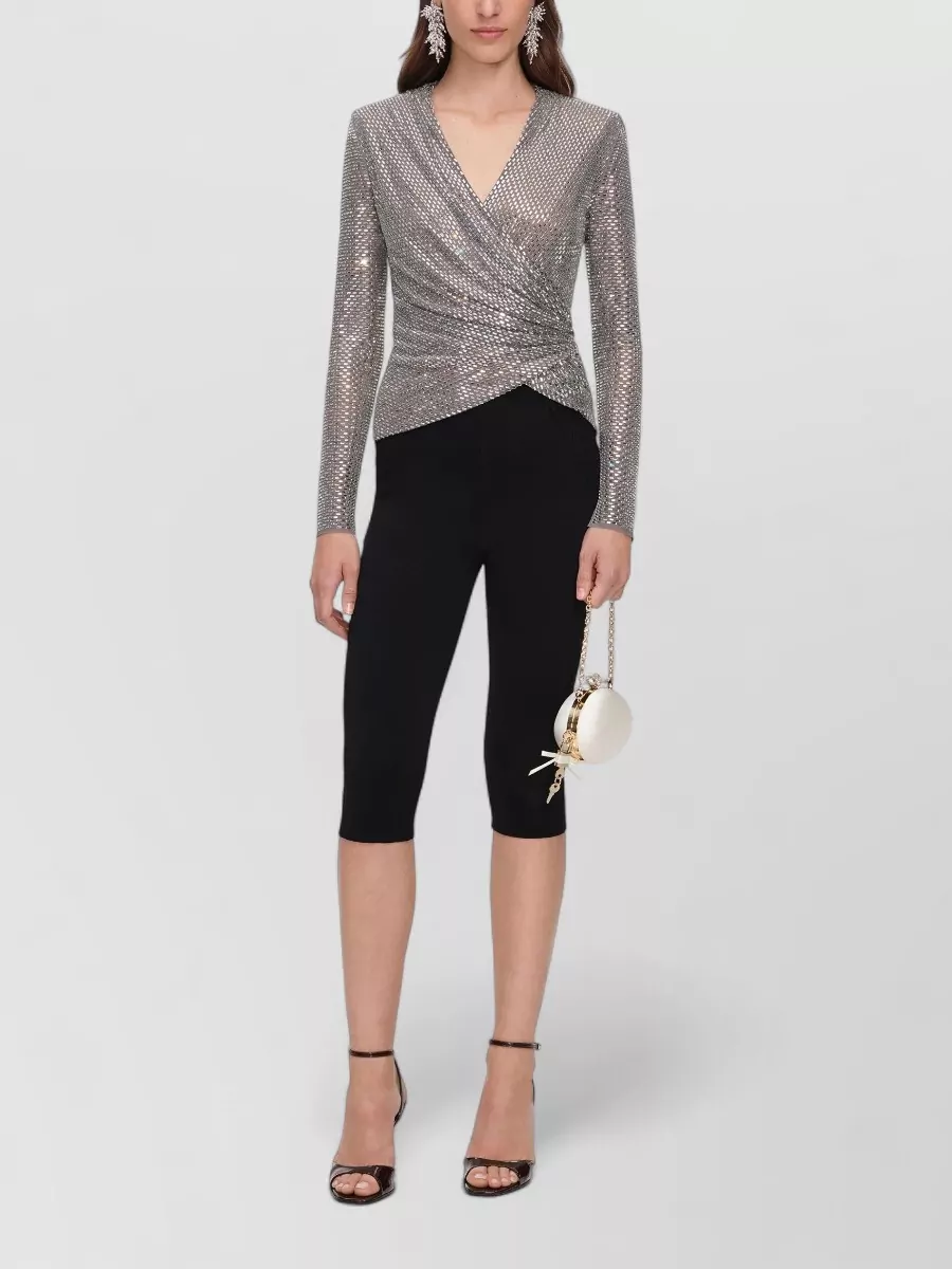 Self-Portrait rhinestone mesh draped wrap top