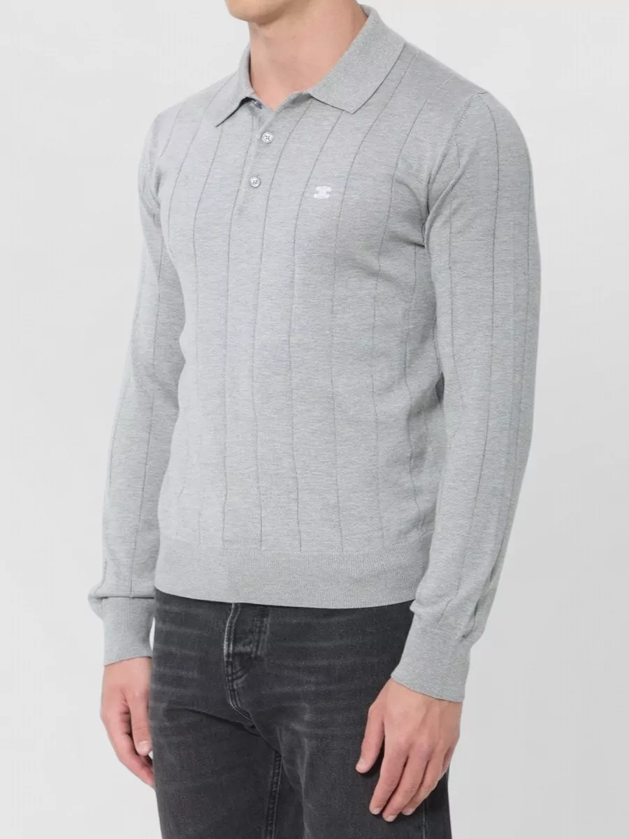 Celine Silk Long-Sleeve Ribbed Regular-Fit Polo Shirt