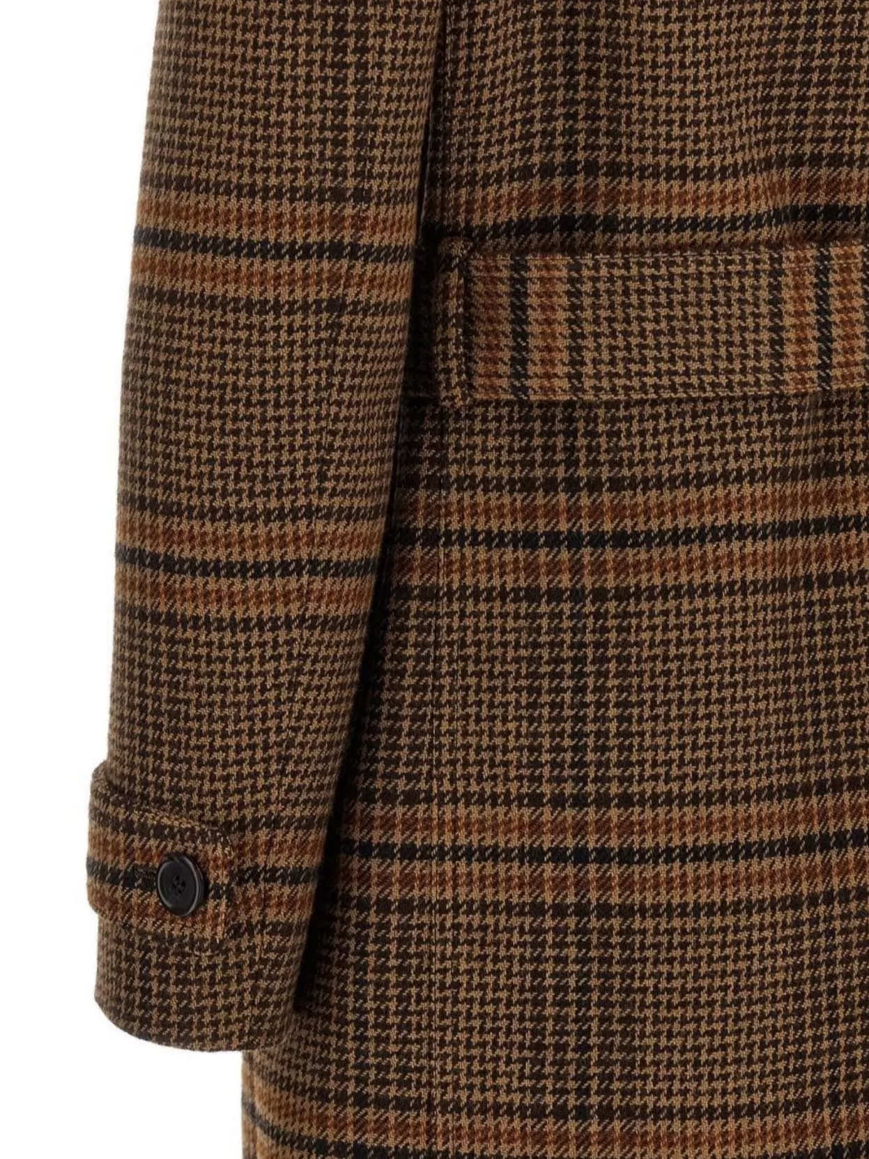 Saint Laurent Women Long Coat In Prince Of Wales Wool In Brown