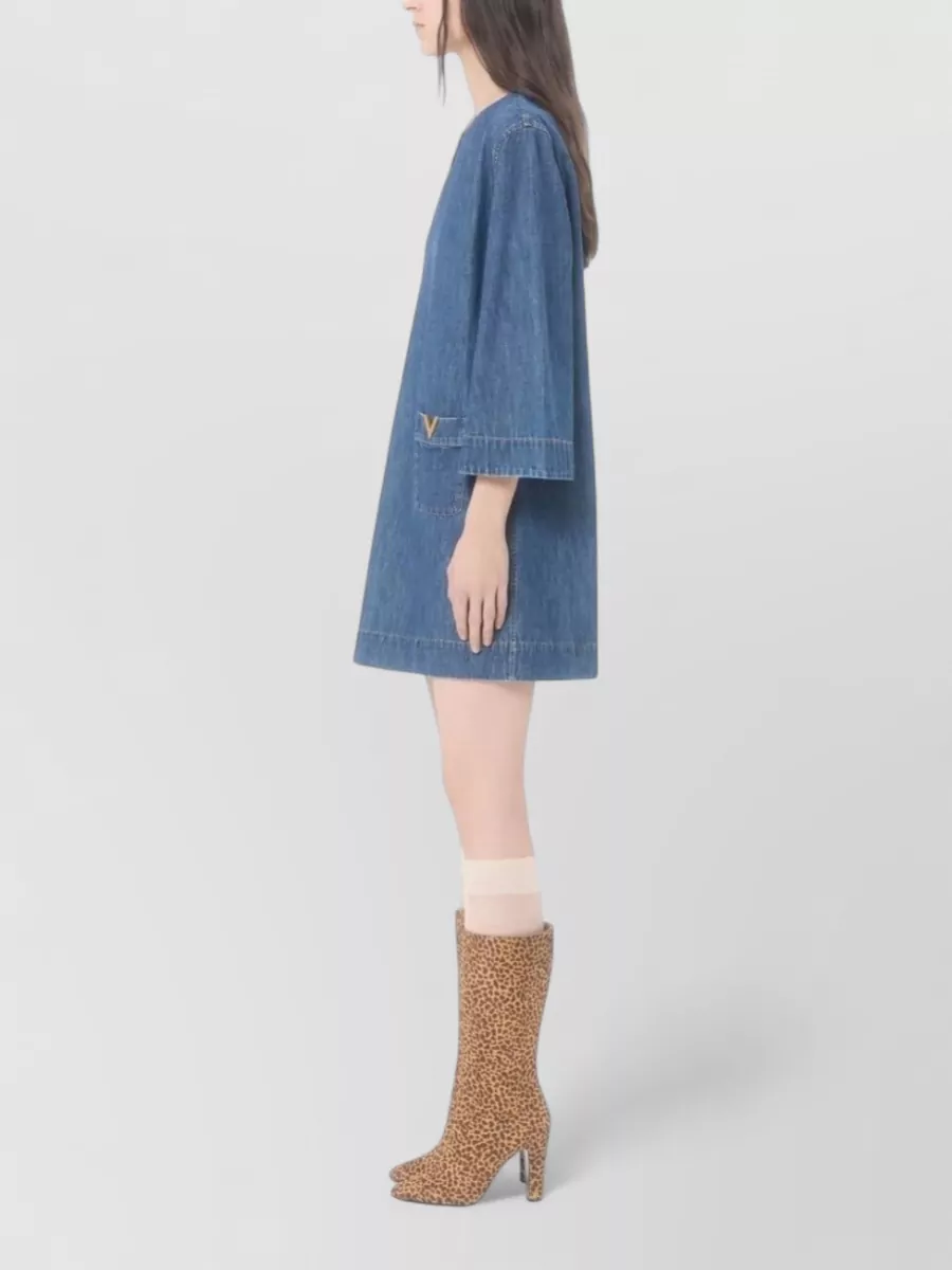 Valentino Garavani Denim Mini Dress V Neckline Pockets
