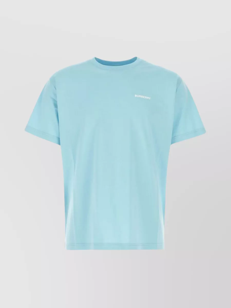 Shop Burberry Logo Print Cotton Crew-neck T-shirt In Blue