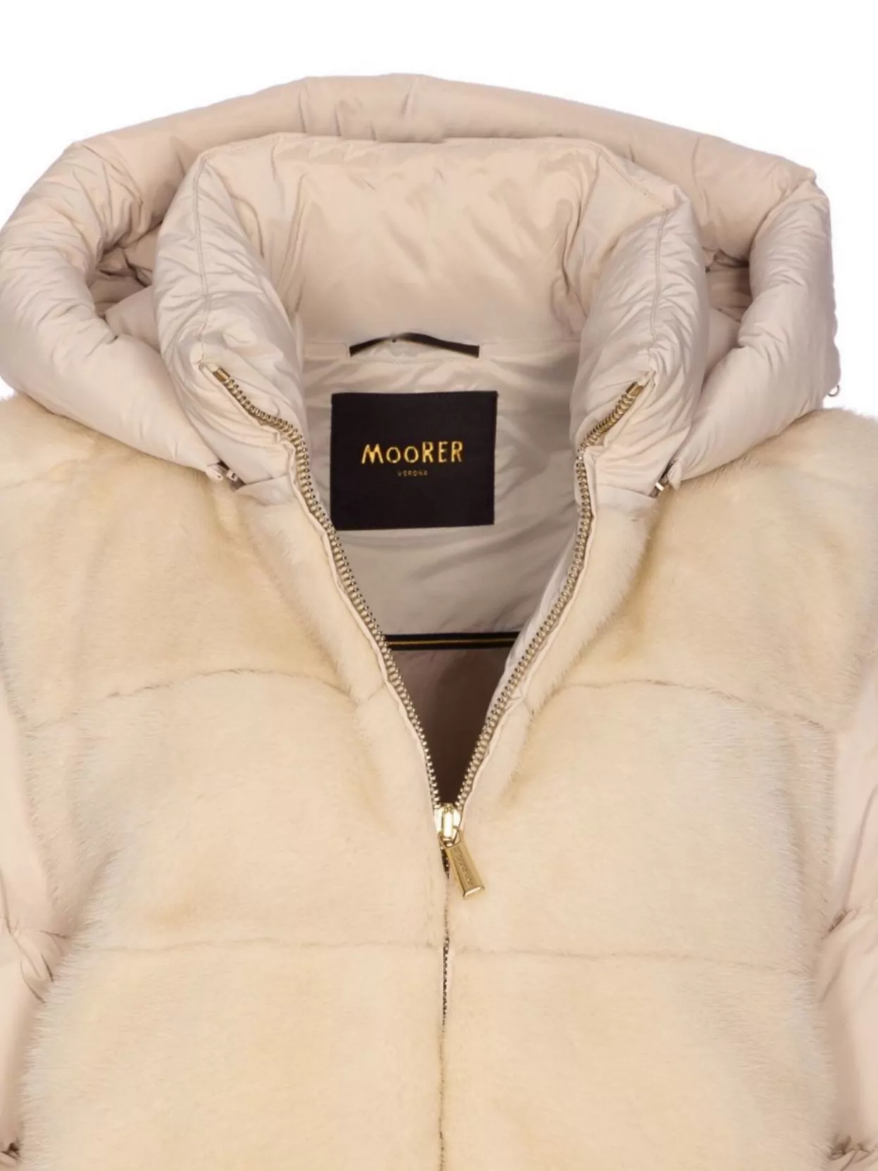 Moorer High Neck Hooded Padded Jacket In Neutral