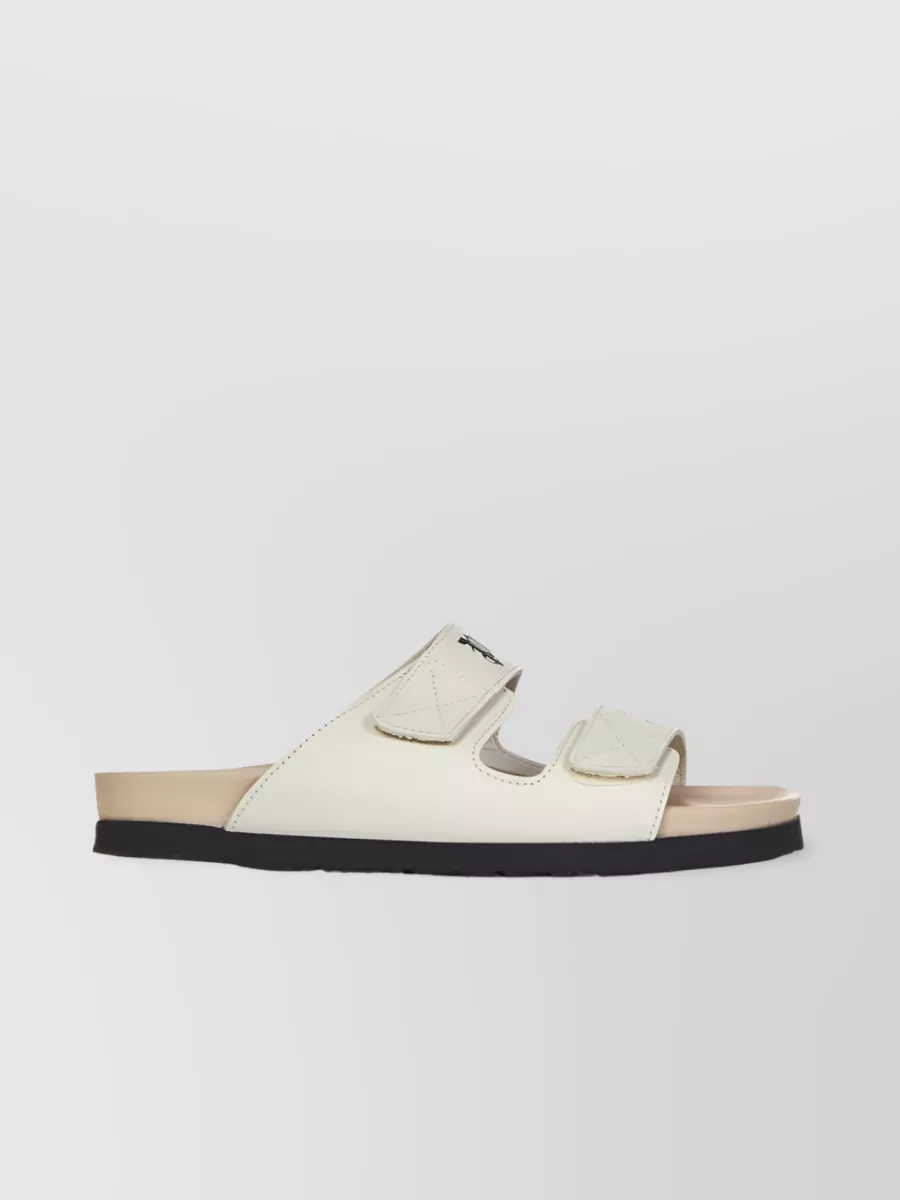 Shop Palm Angels Strap Logo Leather Flat Sandals In Cream