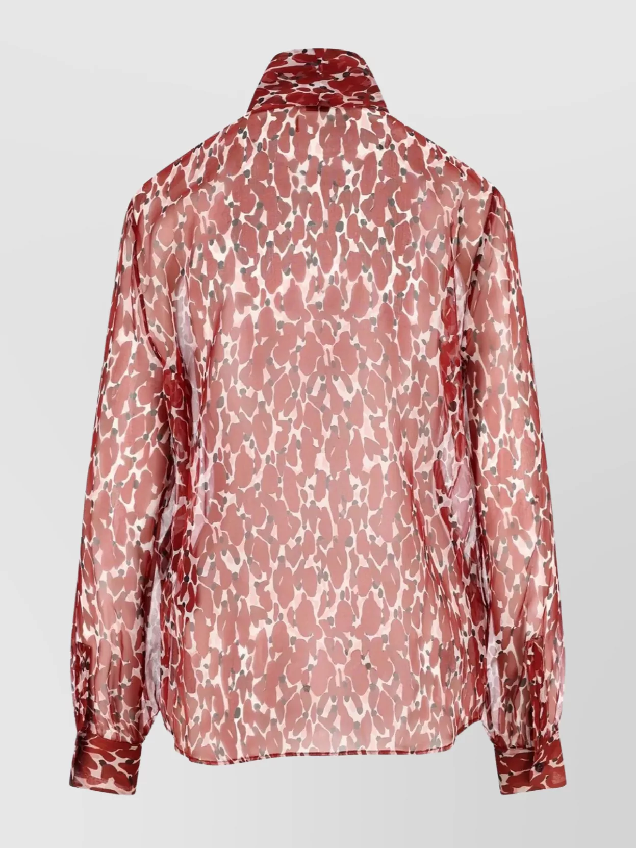 Saint Laurent Long Sleeve Sheer Blouse With Bow Detail In Brown