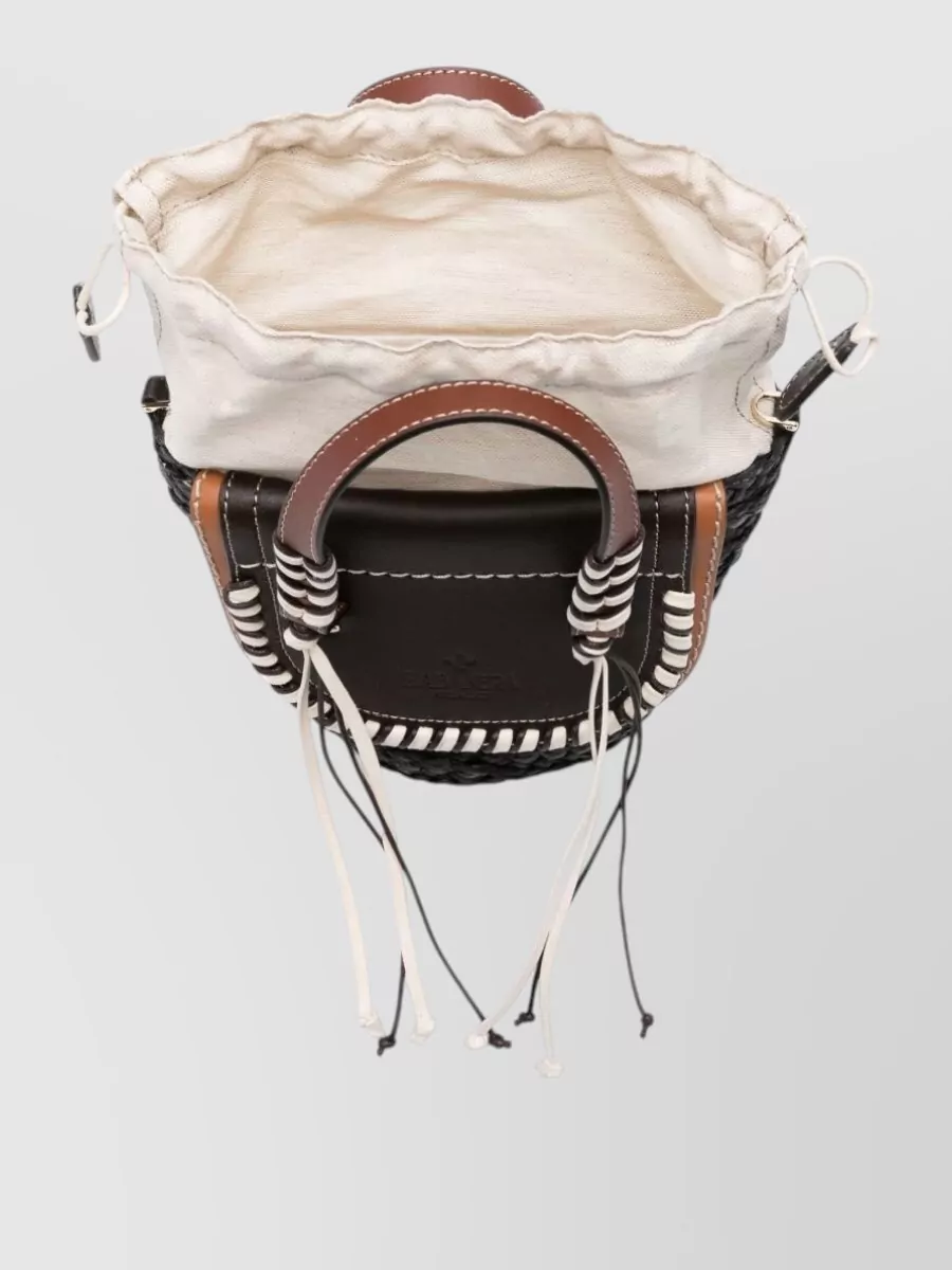 Cuba Lab Leather Straw Linen Bucket Bag