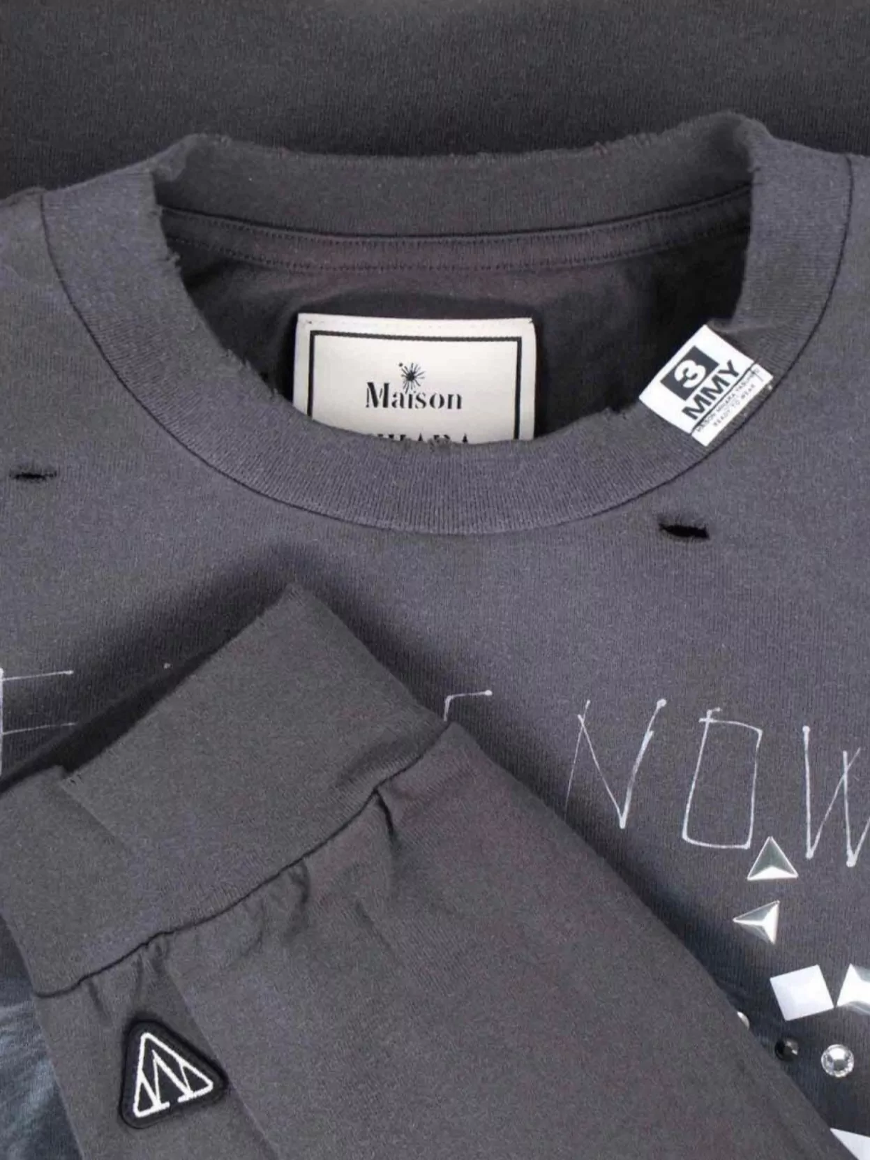 Maison Mihara Yasuhiro Crew Neck Graphic Print With Distressed Texture