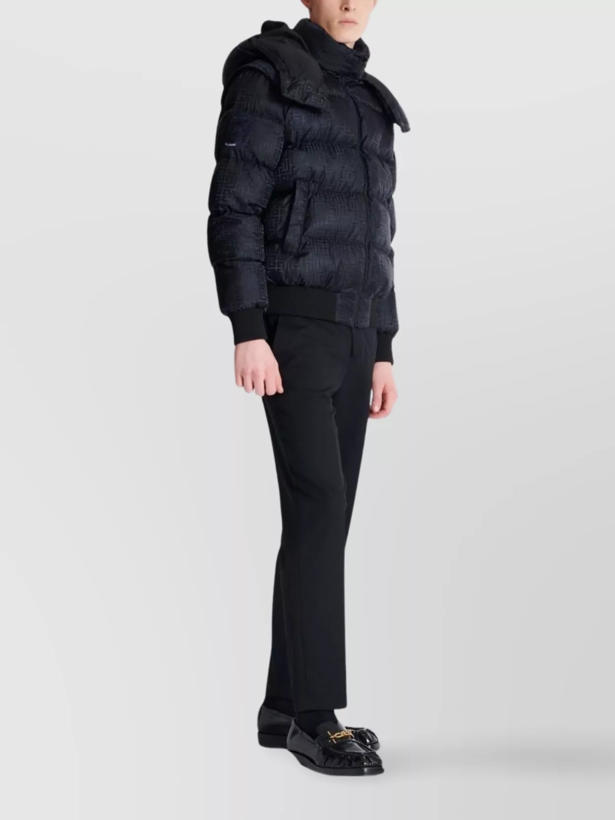 Balmain Hooded Quilted Jacket Ribbed Cuffs