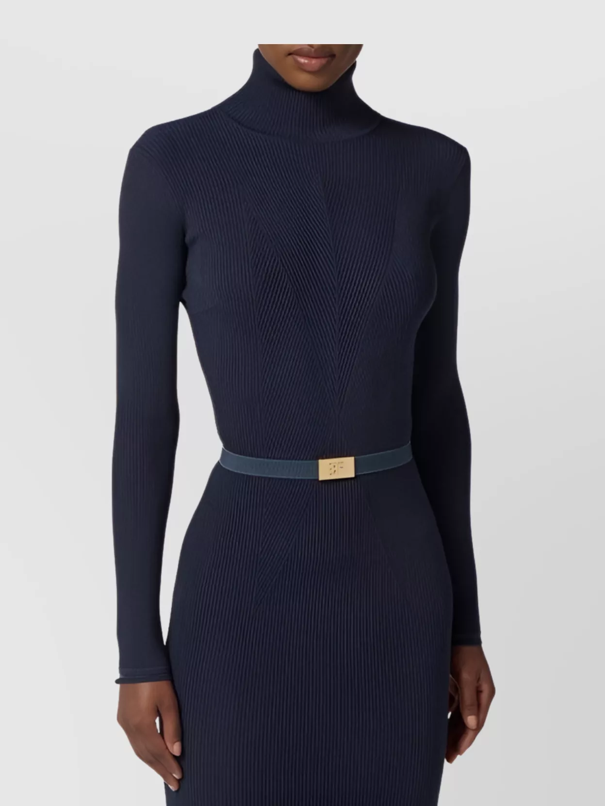 Elisabetta Franchi Turtleneck Long Sleeve Knee-Length Dress