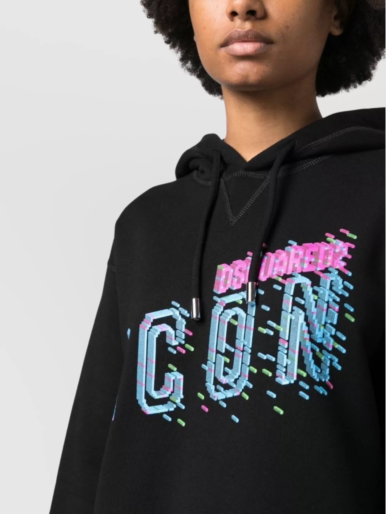 Dsquared2 Pixelated Icon Graphic Hoodie With Ribbed Finish