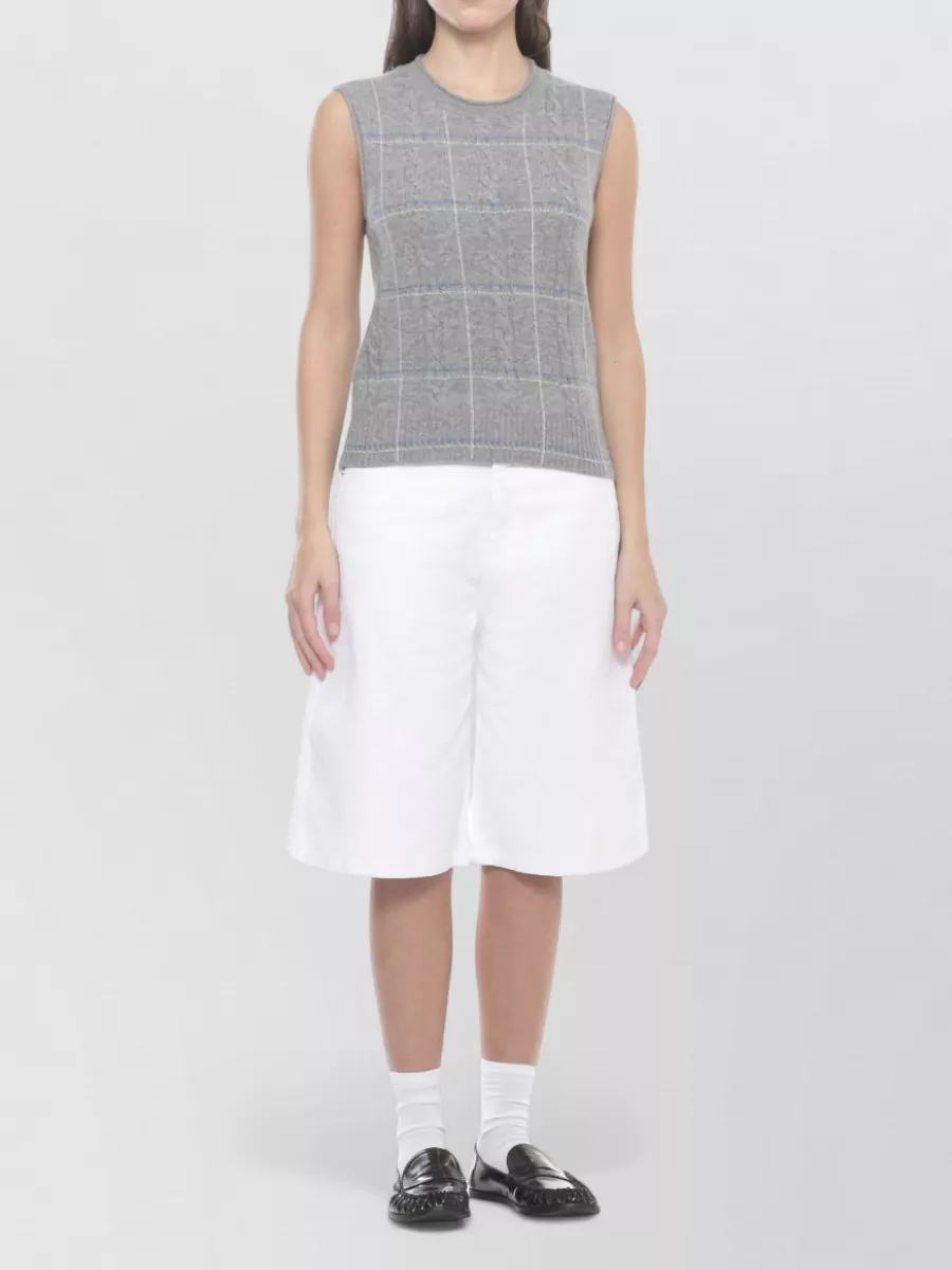 Guest In Residence Checked Ribbed Cashmere Sleeveless Top
