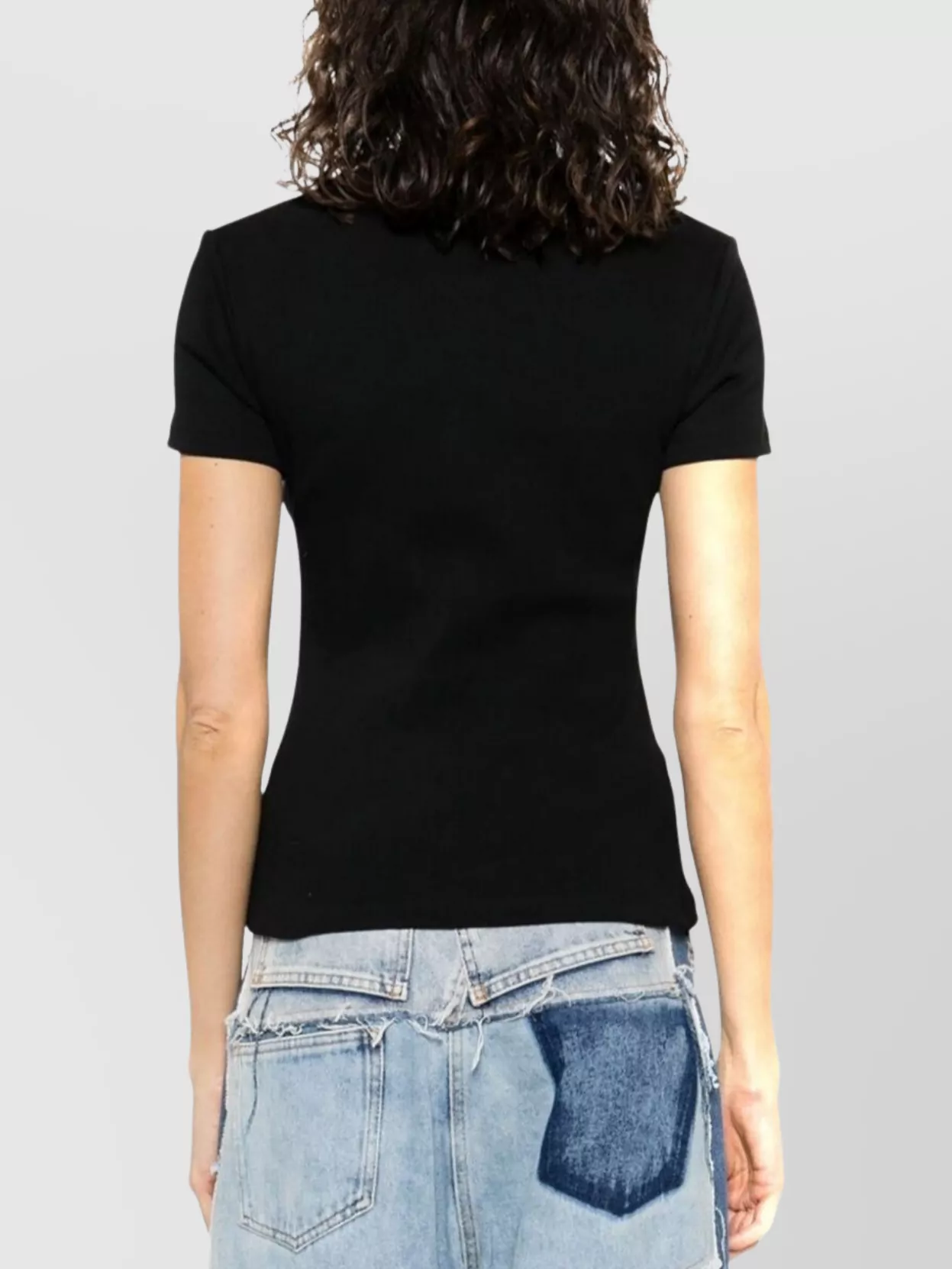 Off-White Ribbed Crew Neck Short Sleeve Top