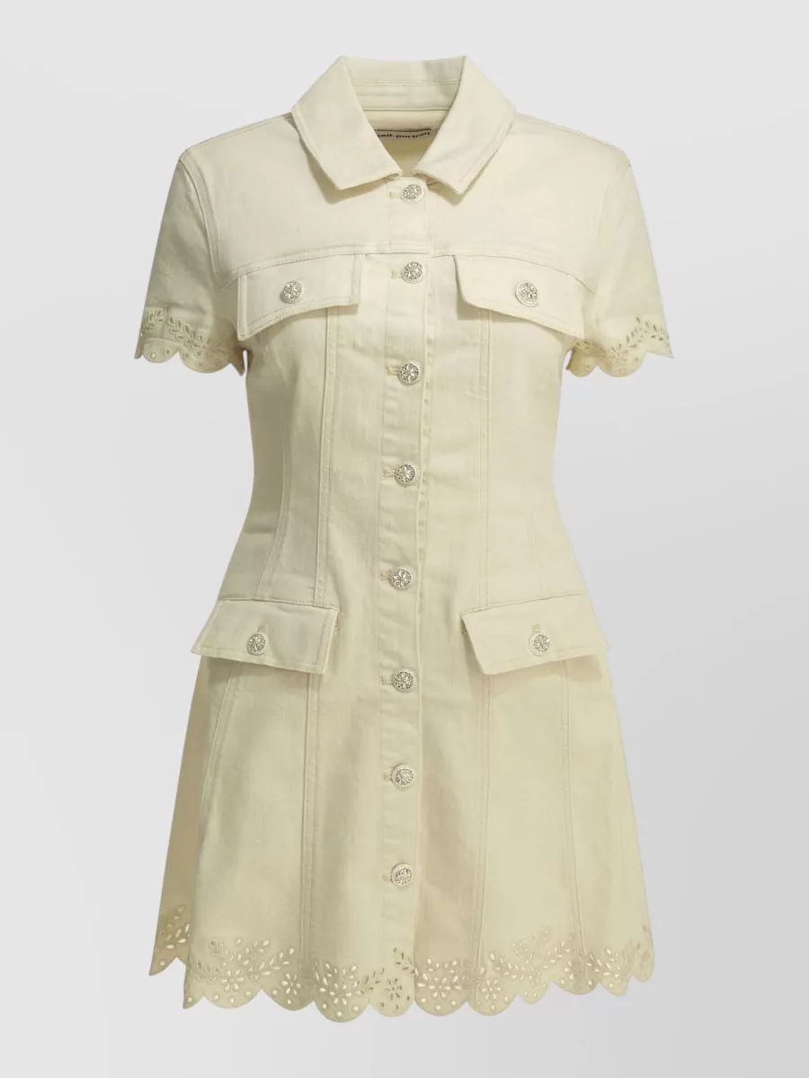 Self-Portrait Denim Broderie Mini Dress