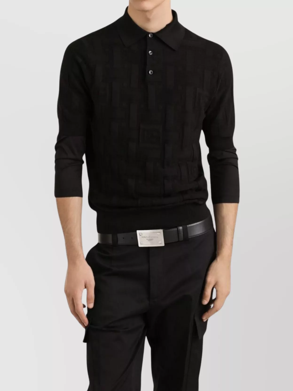 Dolce&Gabbana Jacquard Logo Silk Polo Shirt