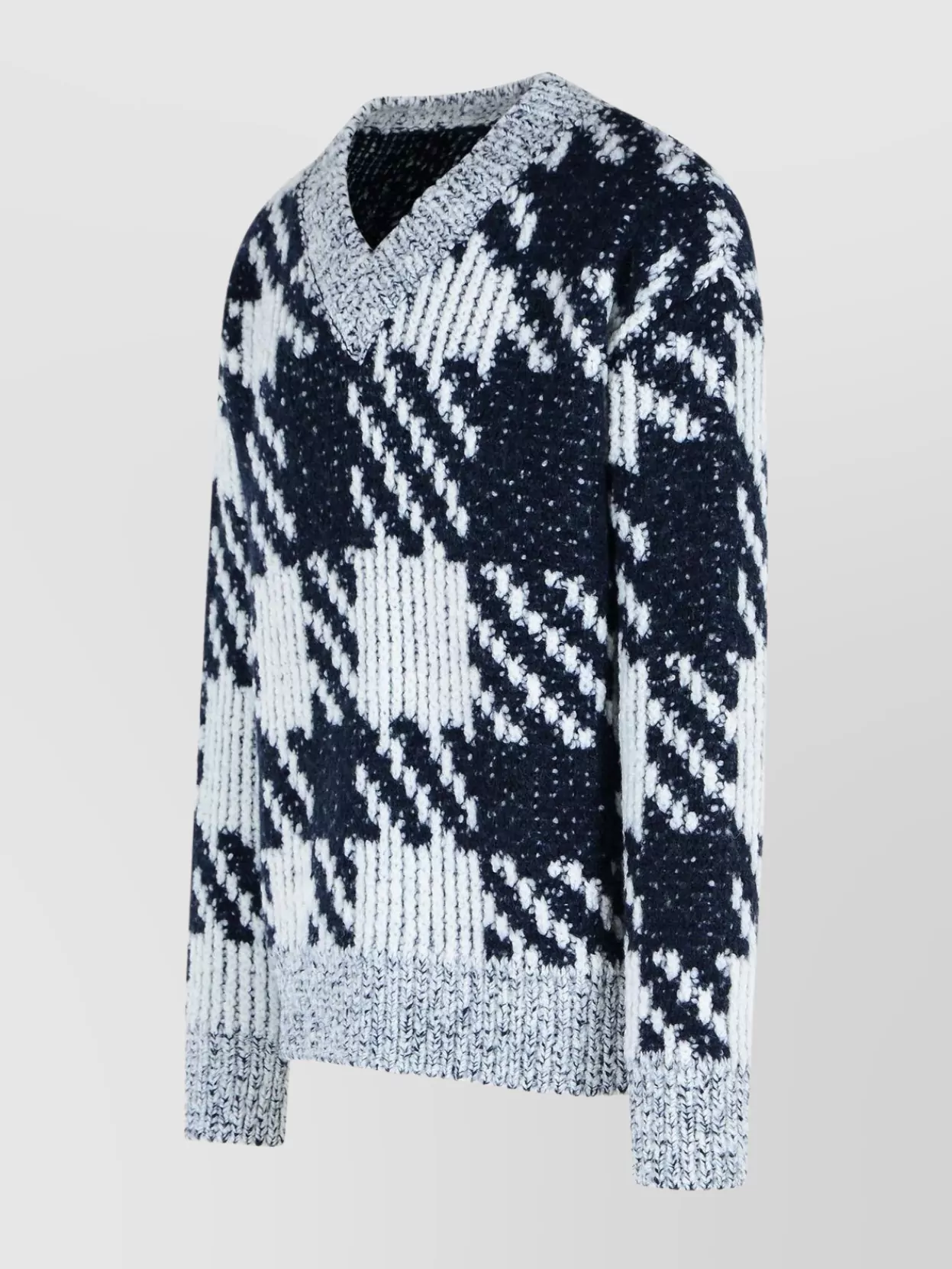 Dries Van Noten Chunky Knit V Neck Sweater With Textured Pattern In Blue