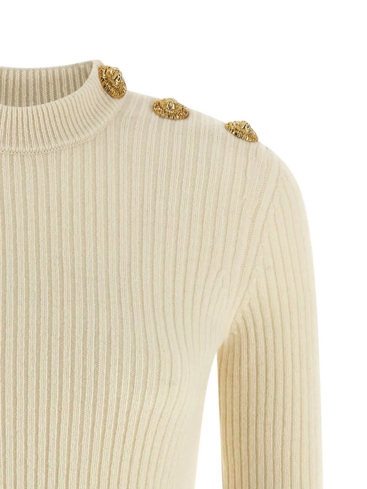 Balmain Textured Long Sleeve Sweater With Gold Buttons
