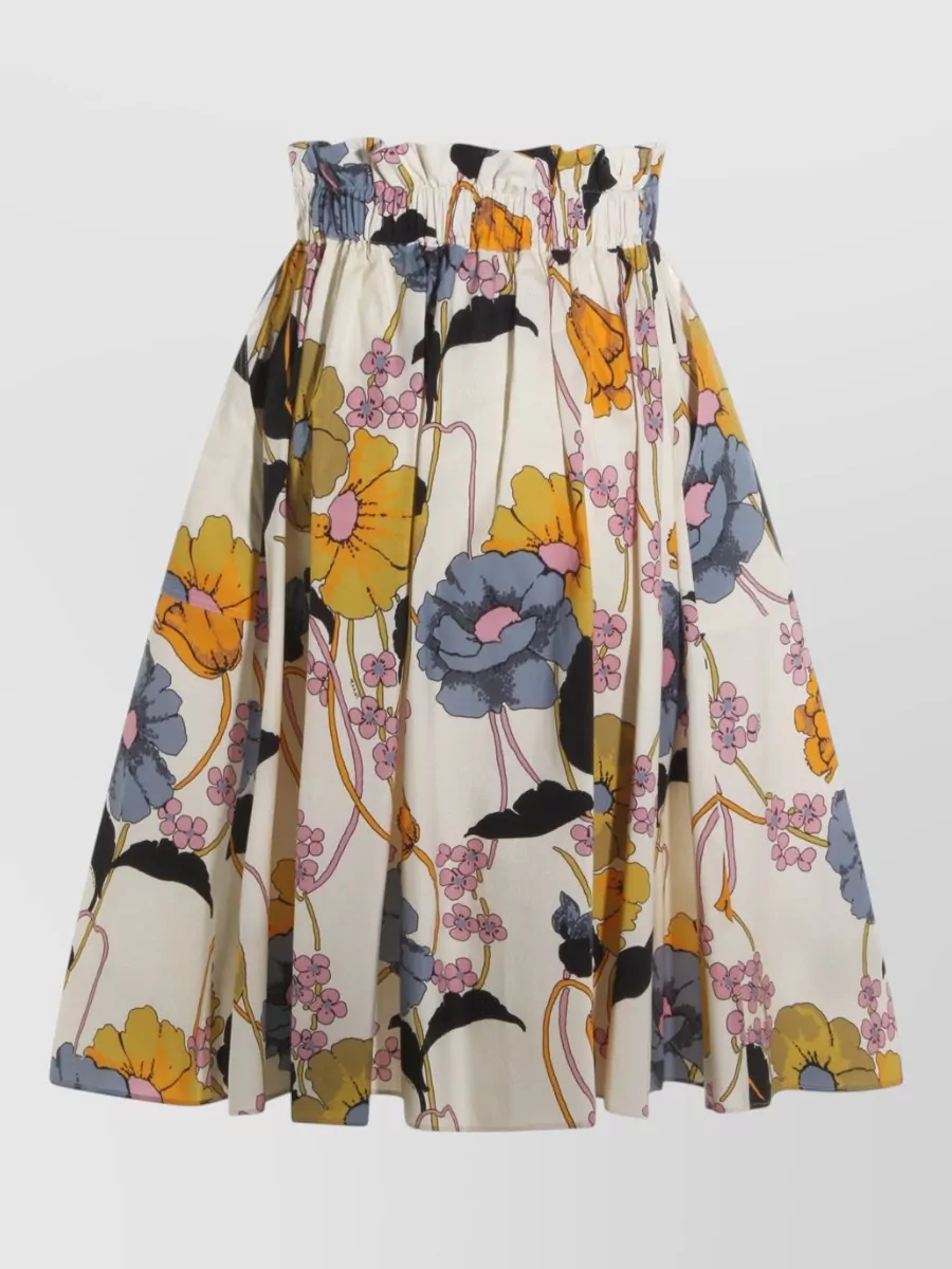 Marni High Waist Floral Midi A Line Skirt In White