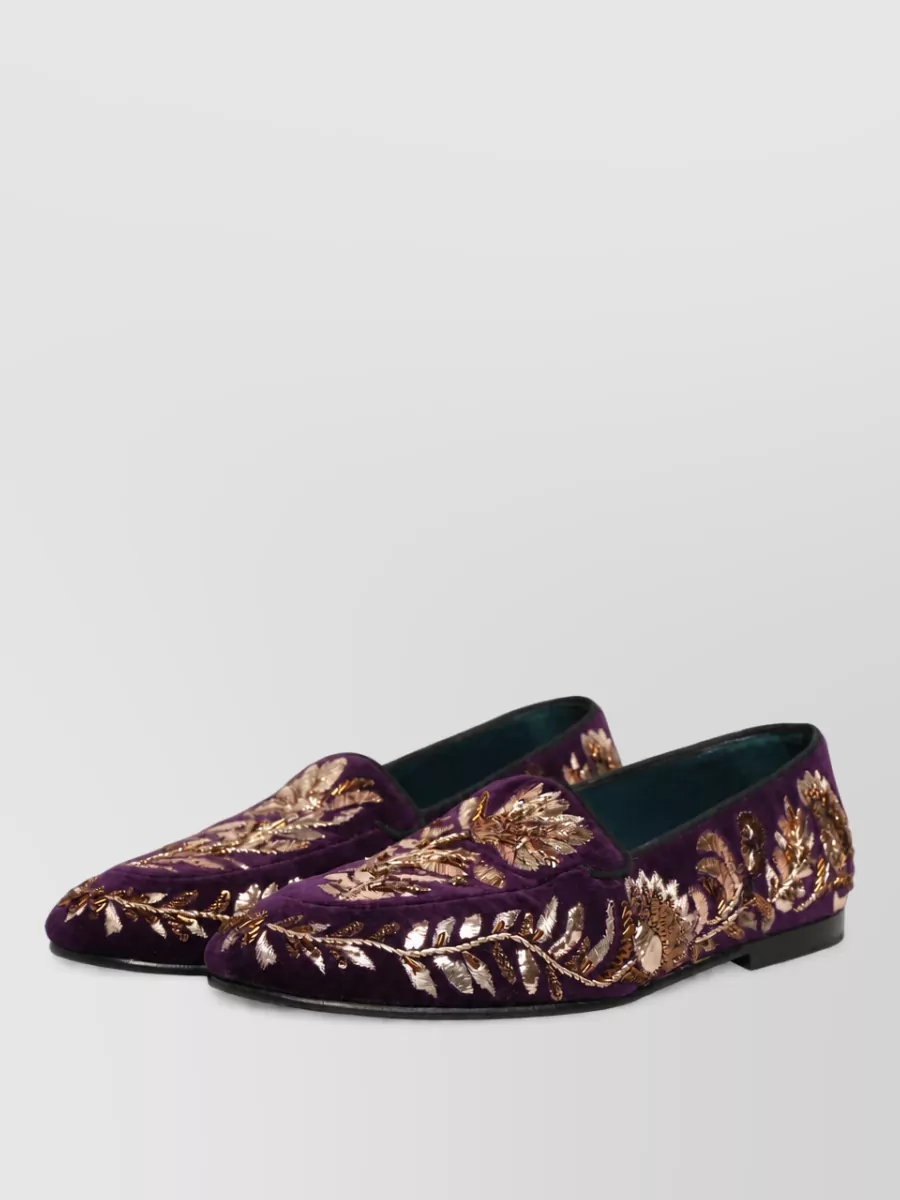 Dolce&Gabbana Leather Floral-Embroidered Loafers
