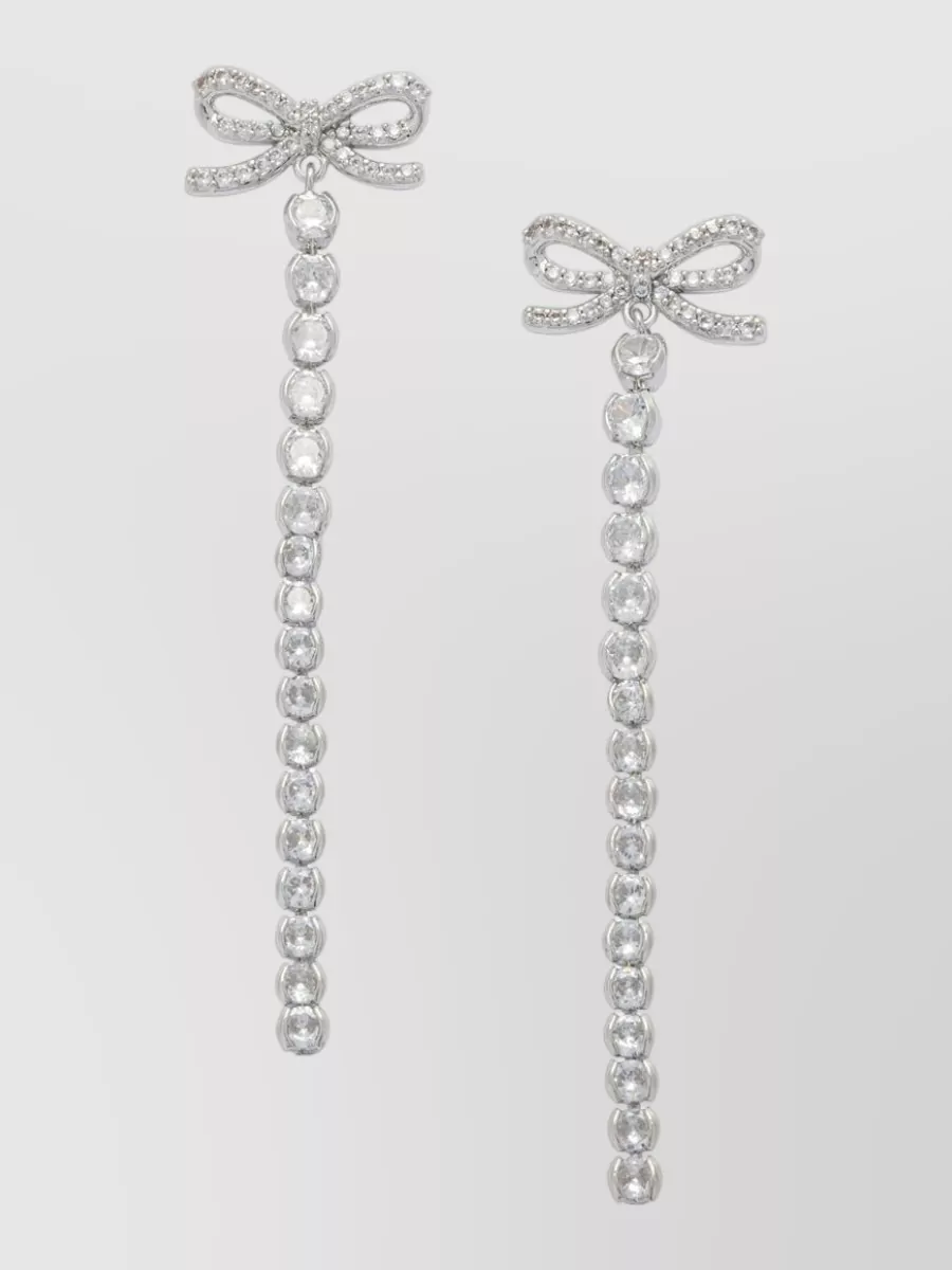 Self-Portrait Crystal-Embellished Bow Drop Earrings