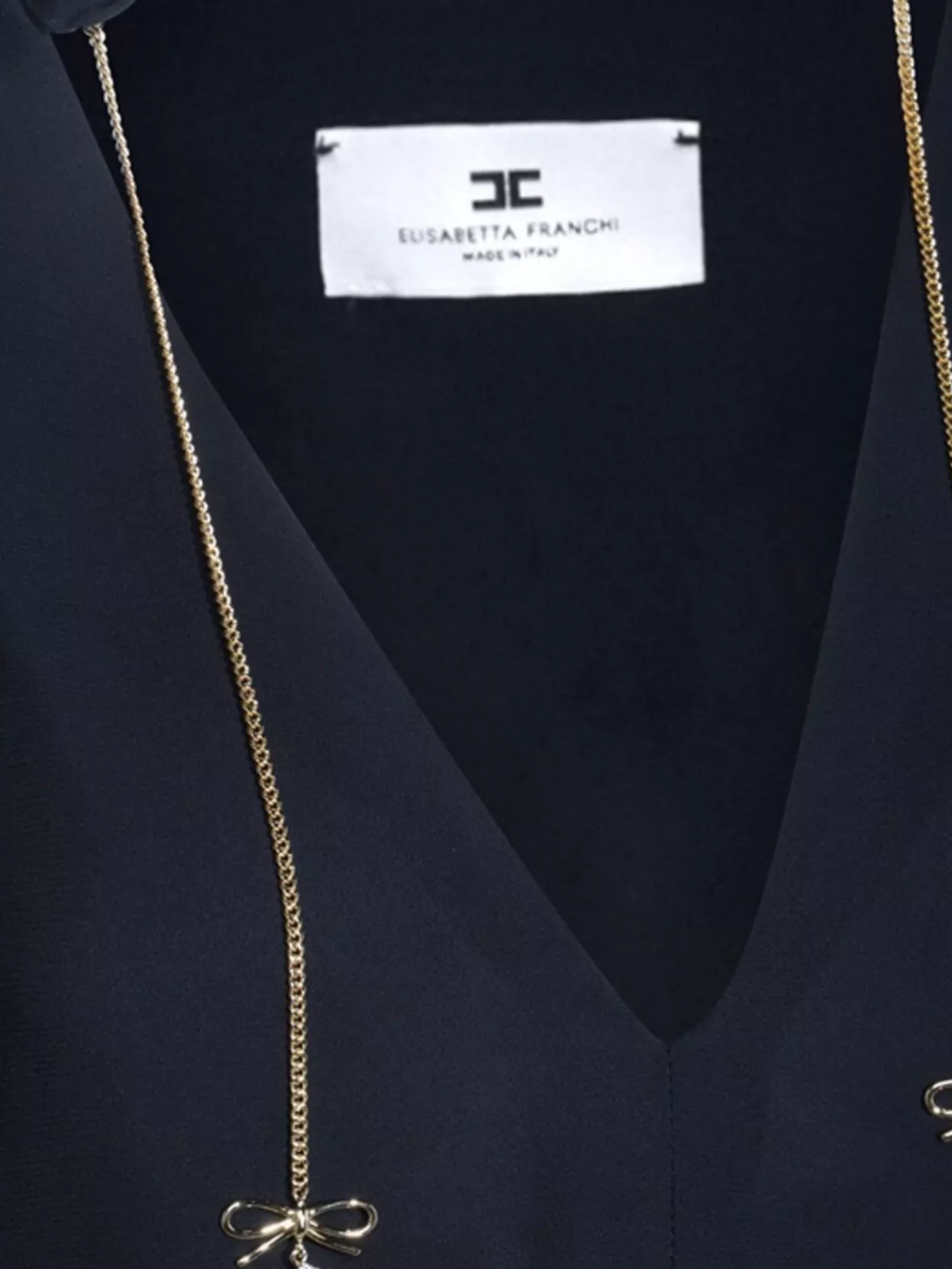Elisabetta Franchi Chain Detail V-Neck Pleated Back Top