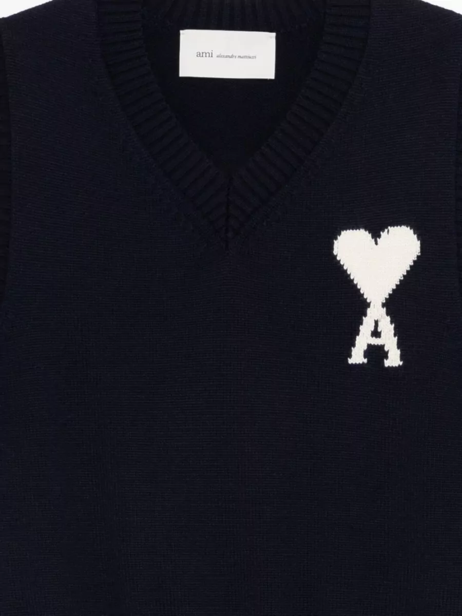 Ami Paris Ami De Coeur Wool V Neck Vest