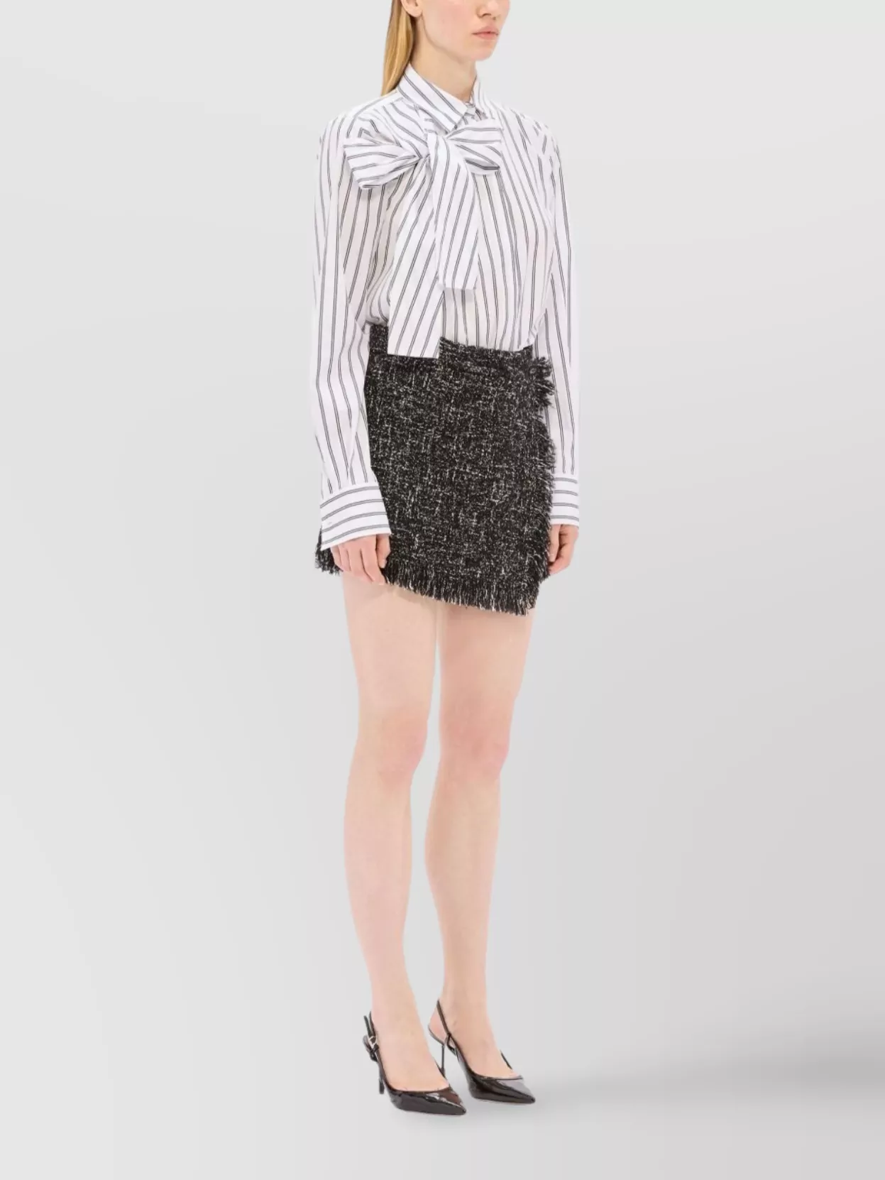 Msgm Tweed Bermuda Shorts Fringe Detail
