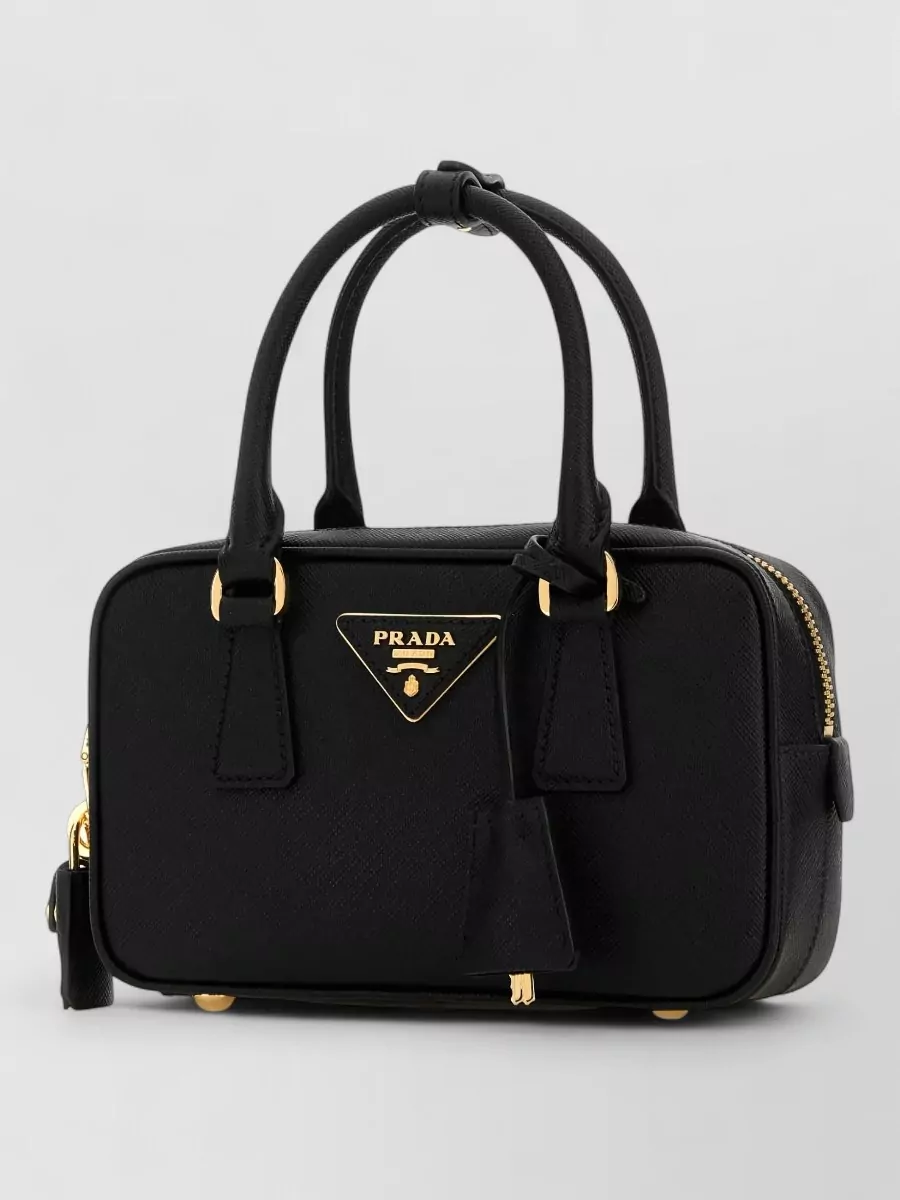 Prada Mini handbag bauletto style gold hardware top handles | The