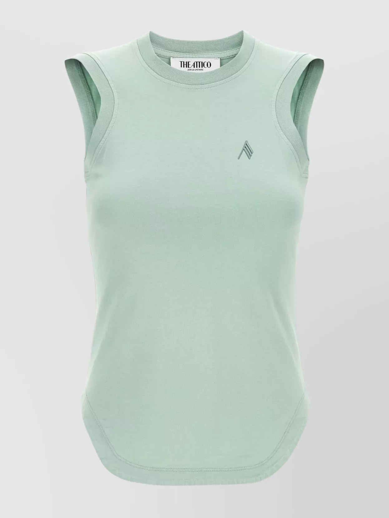 Attico Crew Neck Sleeveless Top With Curved Hem In Blue