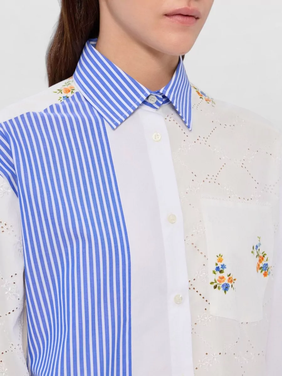 Msgm Long Sleeve Shirt Patchwork Floral Embroidery Stripes